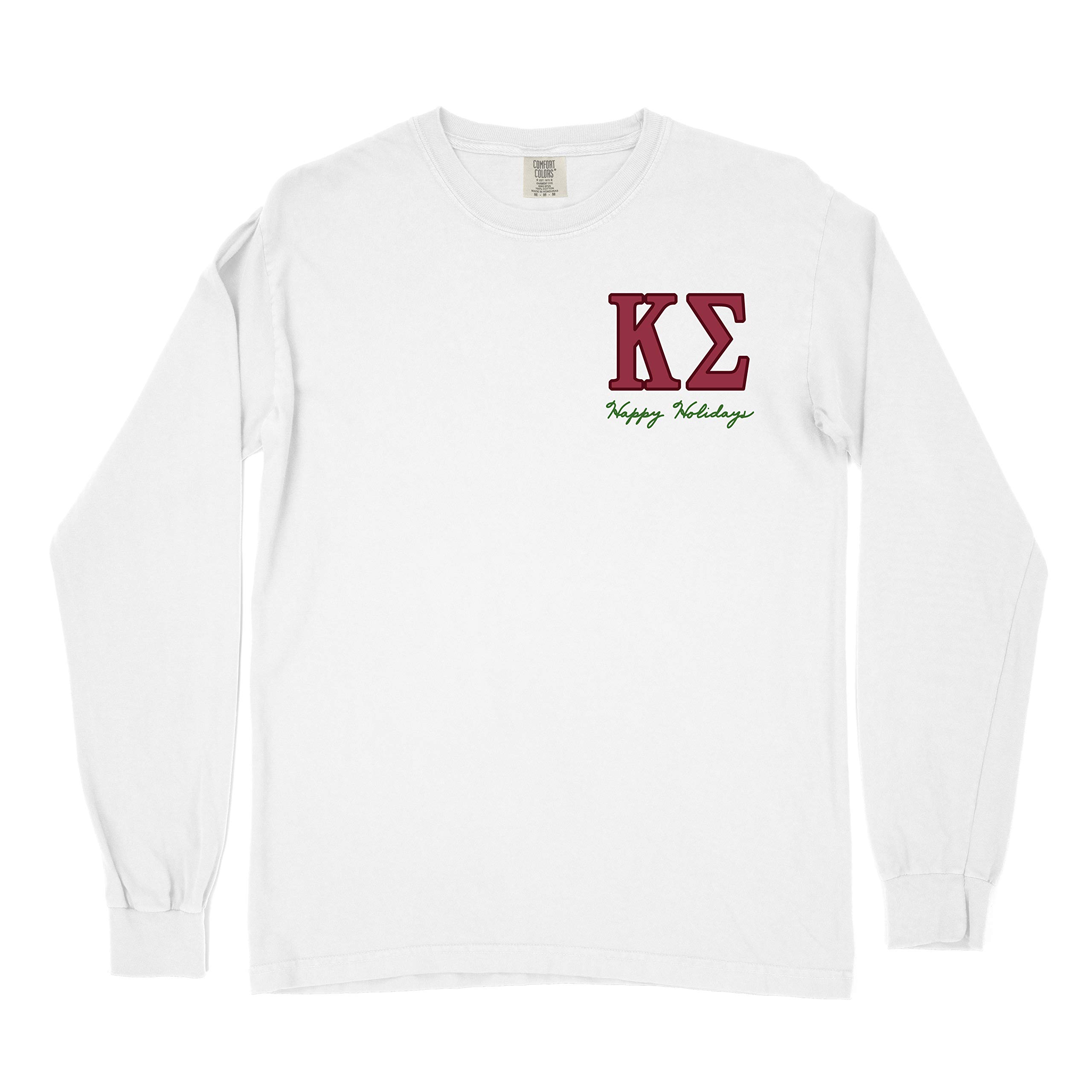 Kappa Sigma Fraternity Happy Holidays Comfort Colors Long Sleeve T-Shirt - Soft Cotton Crewneck Pullover for College Greek Life, Christmas Parties & Casual Wear