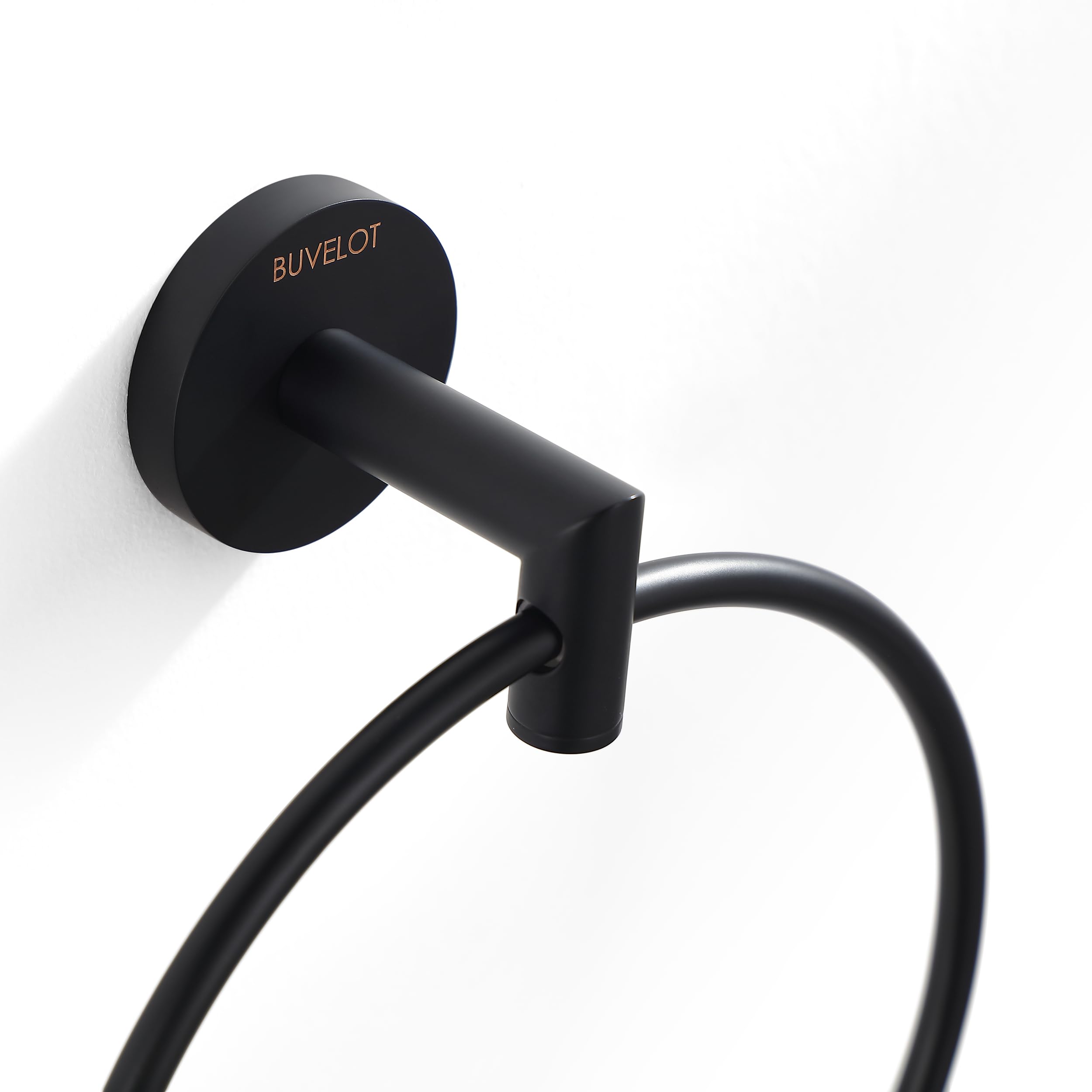 Modern Matte Black Wall Mounted Towel Ring - Hotel Style Hand Towel Holder for Bathroom & Kitchen - Contemporary Bath Accessory - Leo Series 077060-MB - Perfect for Guest Bathrooms, Luxury Hotels & Spa Decor