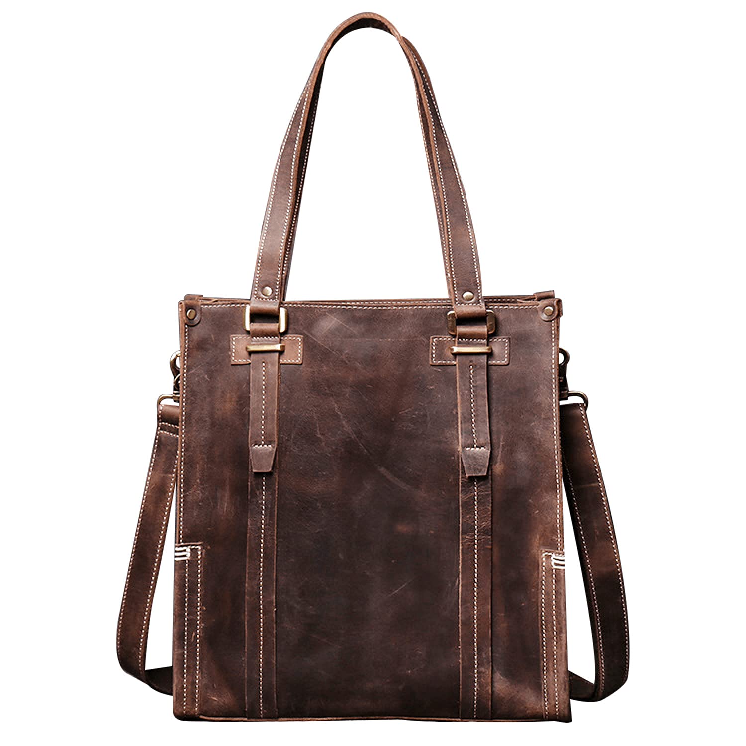 Vintage Genuine Leather Tote Bag for Women - Large Shoulder Purse Work Handbag, Brown | Stylish Office Bag, Travel Companion & Everyday Carry-All