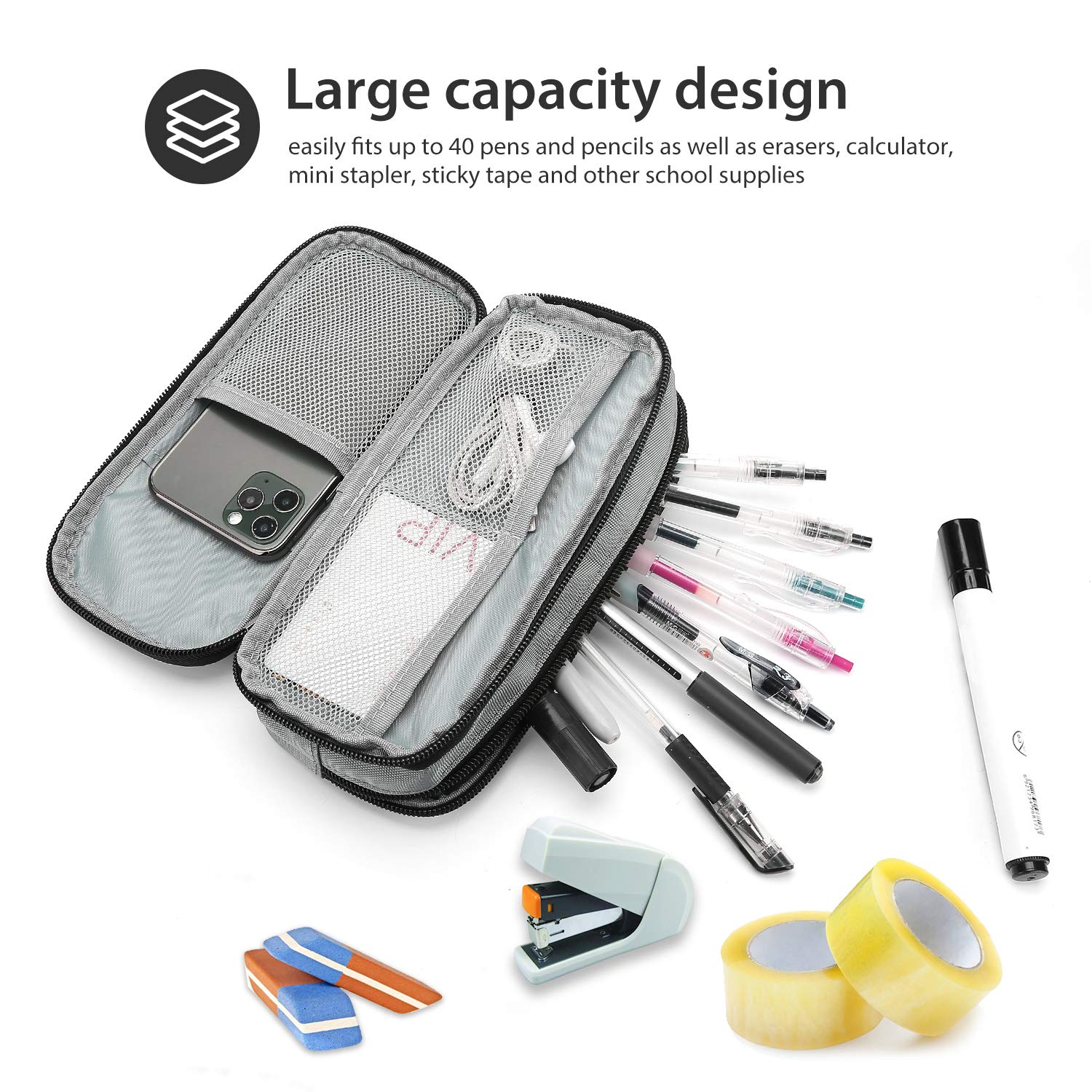 ProCase Large Capacity 2-Layer Pencil Case - Durable Pen Organizer Pouch for Markers, Pens & School Supplies | Perfect for School, Office & Desk Organization | Back to School & Work Essentials