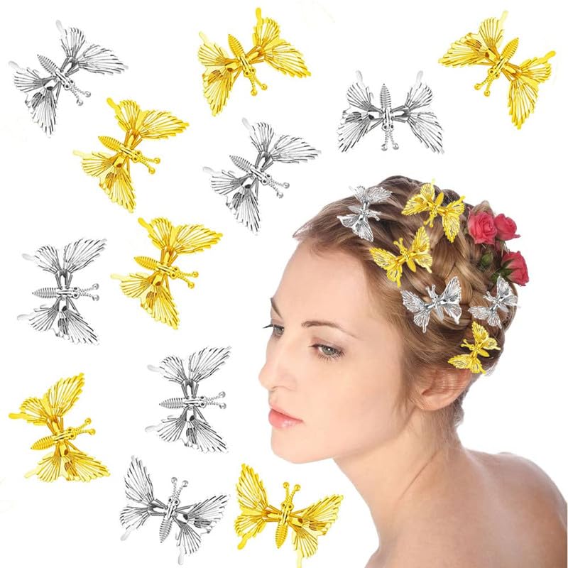 Staila 6-Piece 3D Gold & Silver Metal Moving Butterfly Hair Clips - Cute Hair Barrettes & Clamps for Women & Girls | Perfect for Parties, Weddings & Everyday Styling