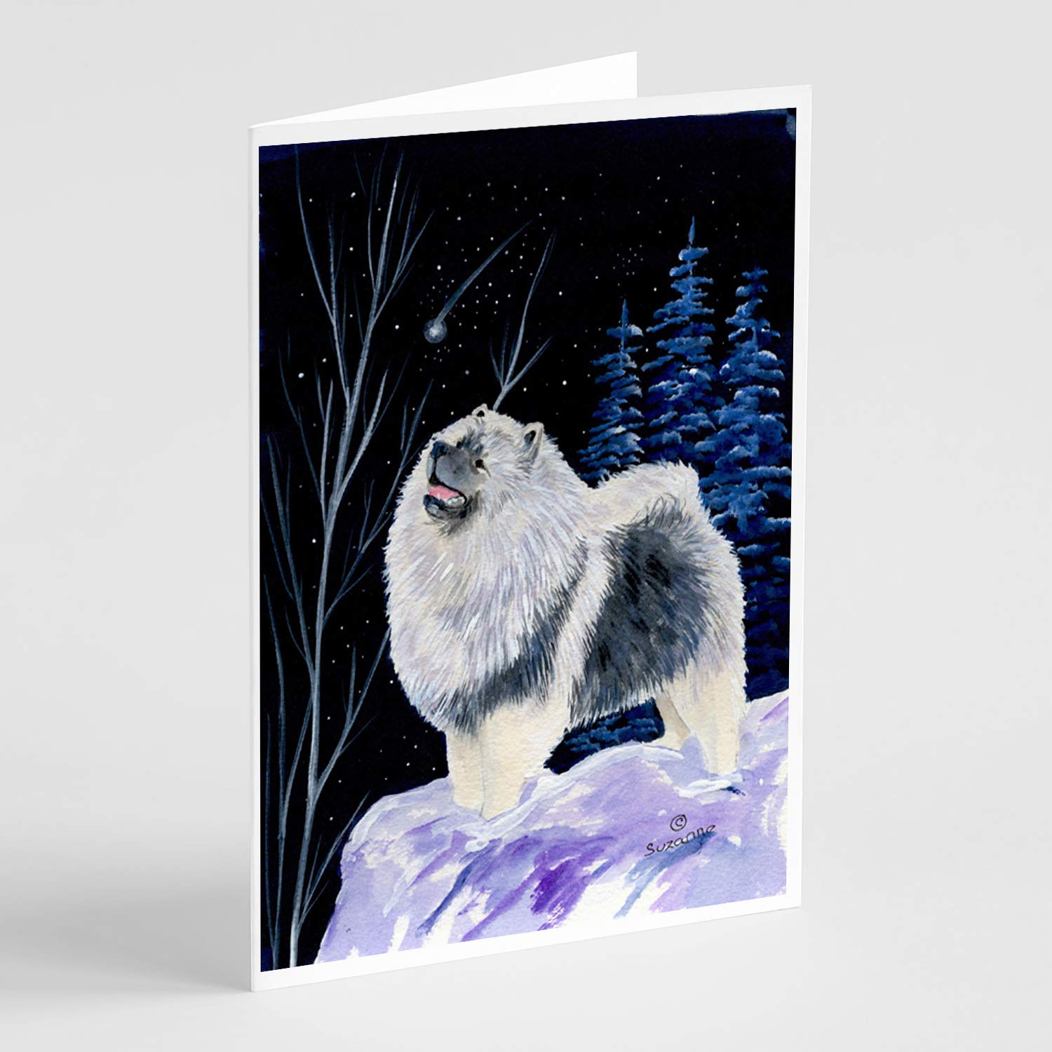 Starry Night Keeshond Blank Greeting Cards Set - Pack of 8 A7 Size (5x7) Note Cards with Envelopes | Whimsical Dog Lover Stationery for Birthdays, Thank You Notes & Special Occasions