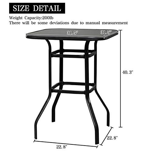 Black Wrought Iron Glass High Bar Table - Outdoor Patio Dining & Entertaining Bar Height Table for Garden, Deck, or Poolside