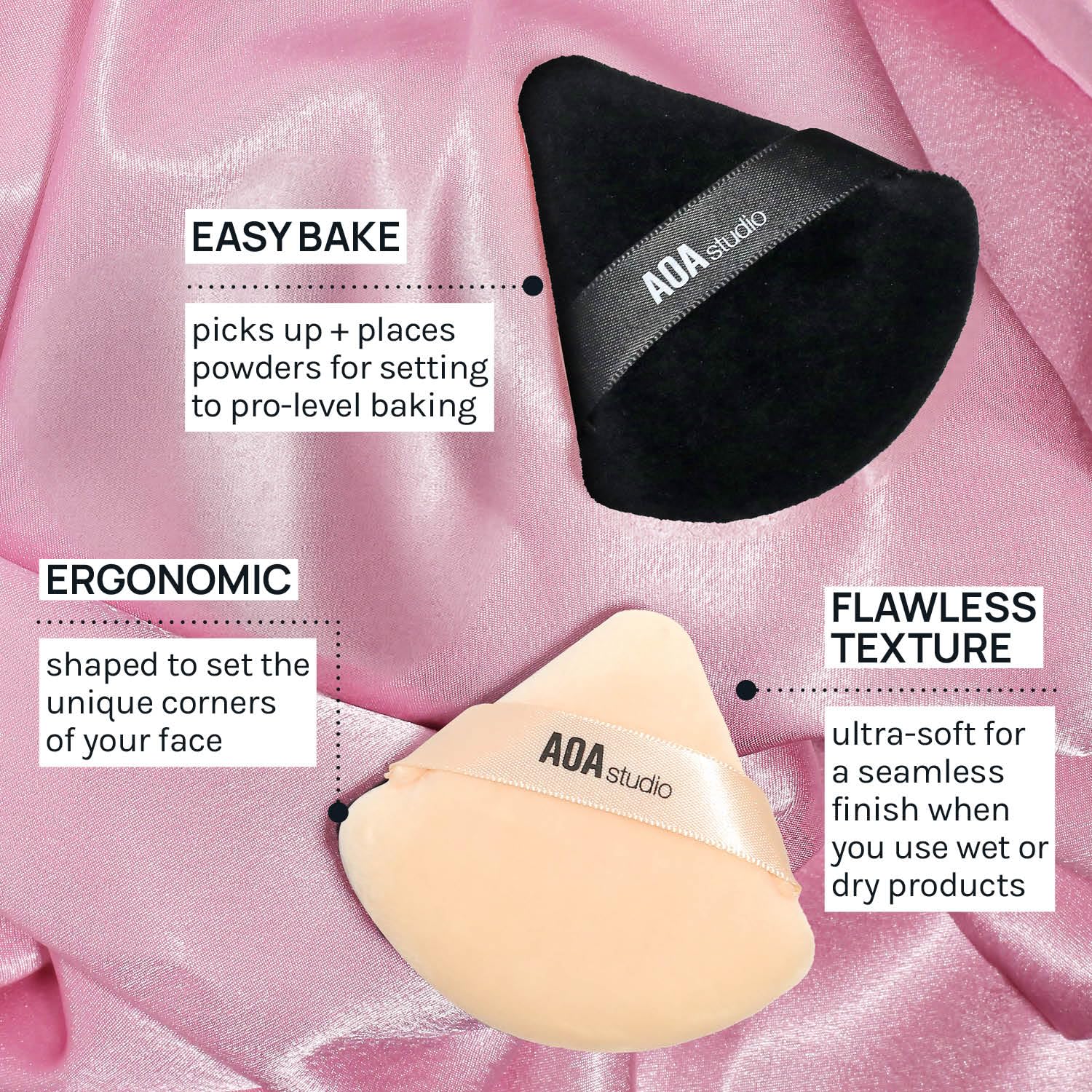 AOA Studio 6-Piece Velvet Puffs Makeup Sponge Set - Soft Velour Blending Sponges for Loose Powder & Foundation (Black/Peach) | Perfect for Professional Makeup Application & On-The-Go Touch Ups