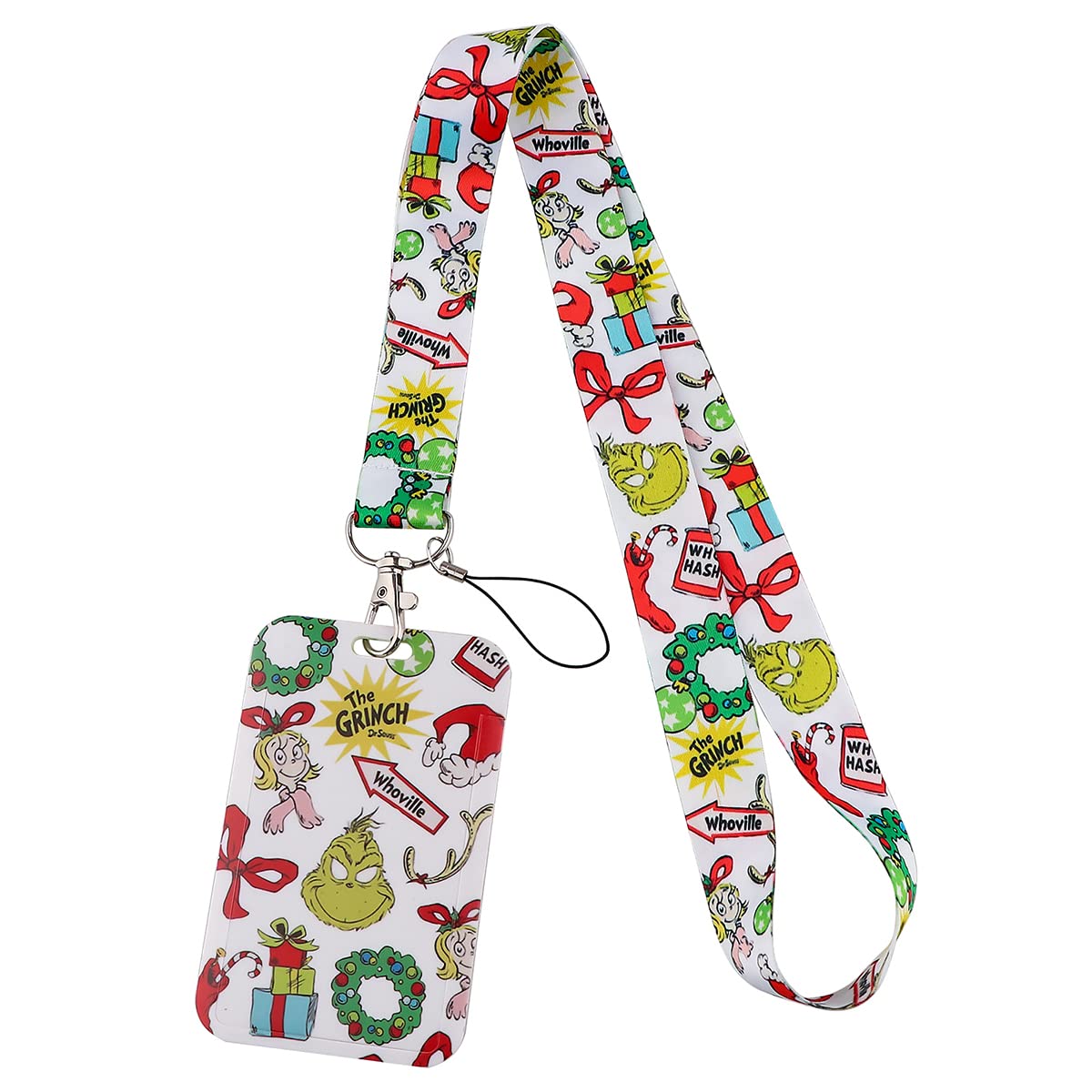 Christmas Grinch Lanyard Keychain - TV & Movie Themed Badge Holder - ID Card Lanyard & Phone Case (3-Pack) - Perfect for Office, School, and Holiday Events