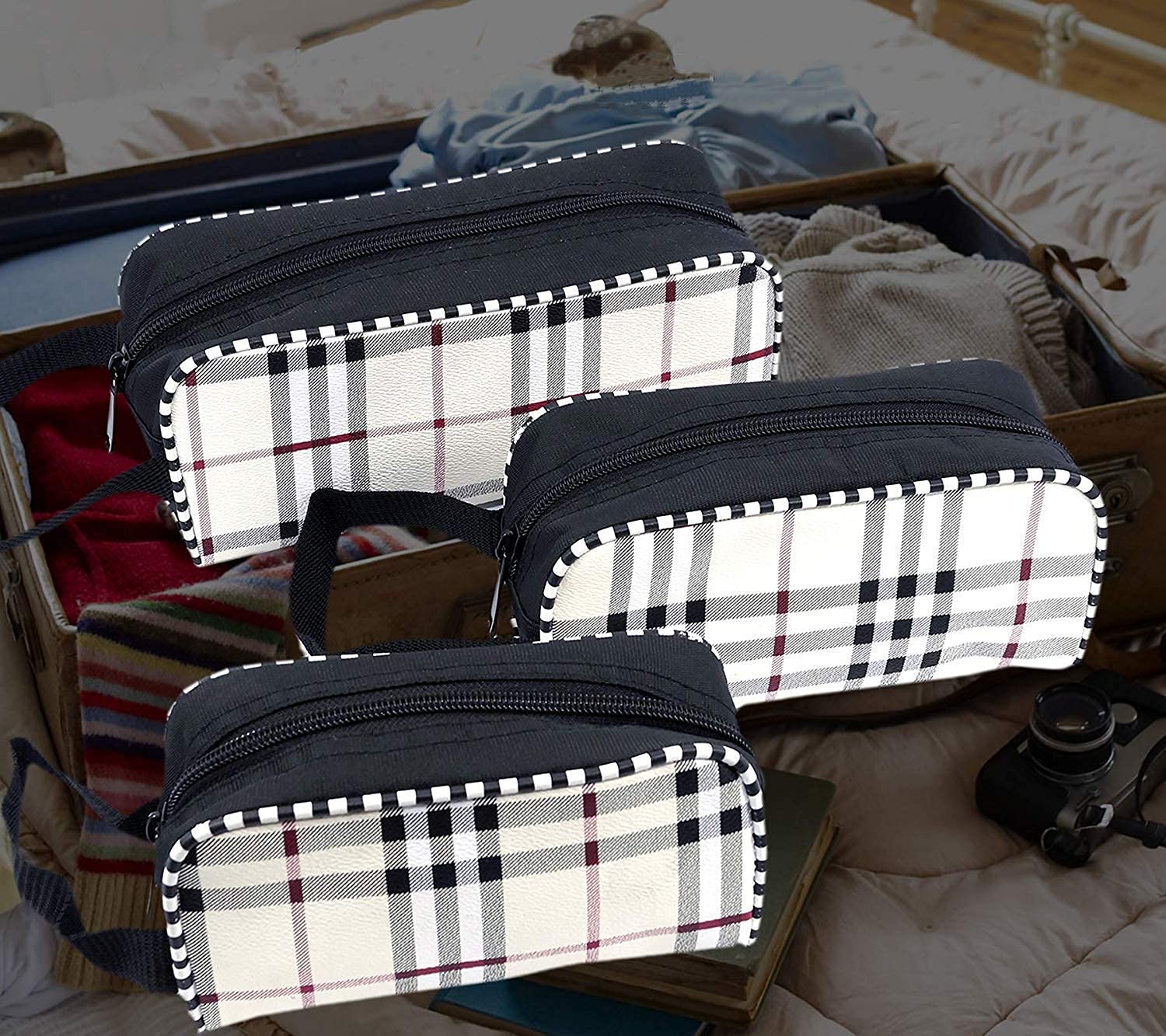 STACKRAID 3-Pack Cosmetic Makeup Organizer Bag - Travel Toiletry Case for Women, Shaving Grooming Kit, Zippered Pouch for Stationery, Pens & Pencils | Perfect for Travel, Home Storage & Daily Organization