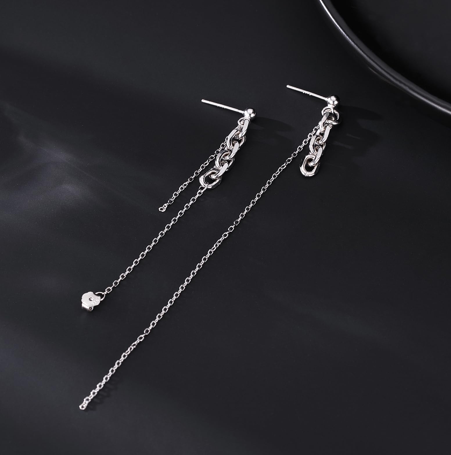 925 Sterling Silver Asymmetric Tassel Dangle Earrings for Women & Teens - Elegant Chain Drop Earrings for Party, Date Night & Special Occasions