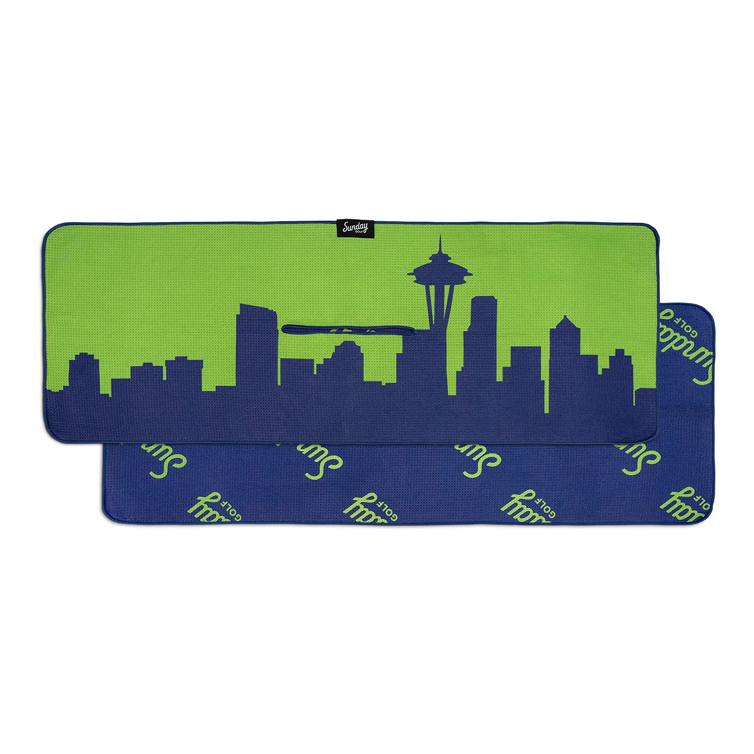 Sunday Golf Microfiber Golf Towel 14 x 40 Inches | Premium Waffle Pattern Fabric with Center Slit | Seattle Seahawks Team Design | Perfect for Golf Course, Driving Range & Club Cleaning