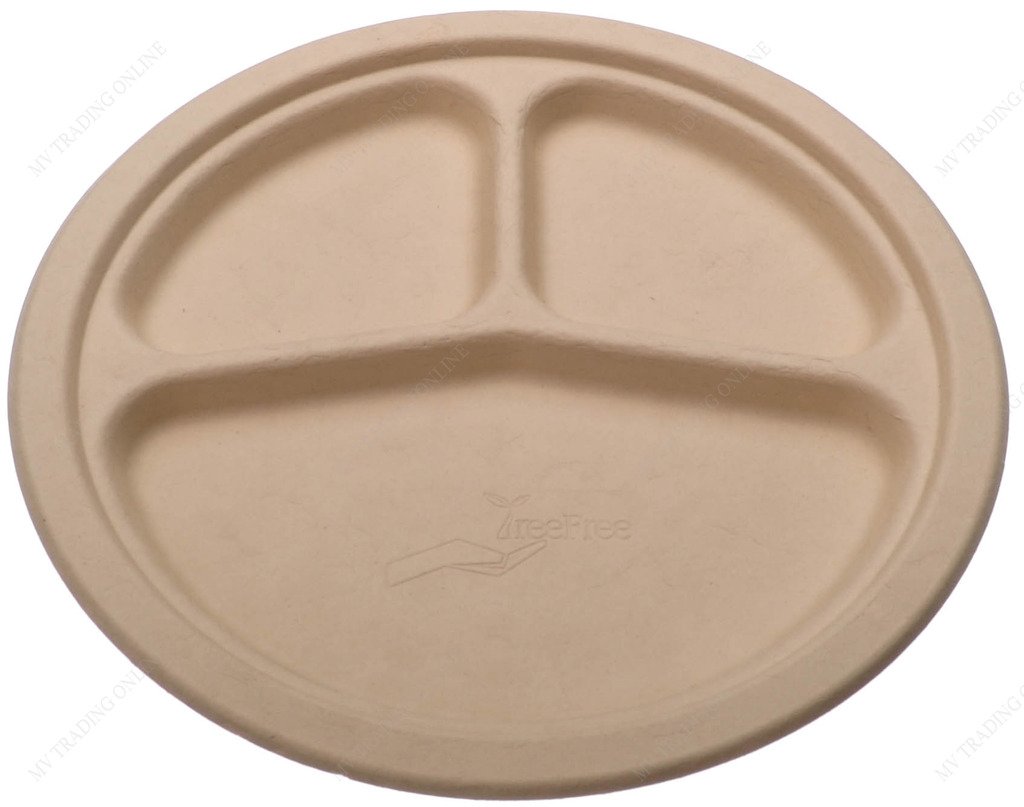 Eco-Friendly Biodegradable 9-Inch Triple Compartment Dinner Plates - Tree Free, Premium Quality, Pack of 500 - Perfect for Parties, Picnics & Sustainable Events