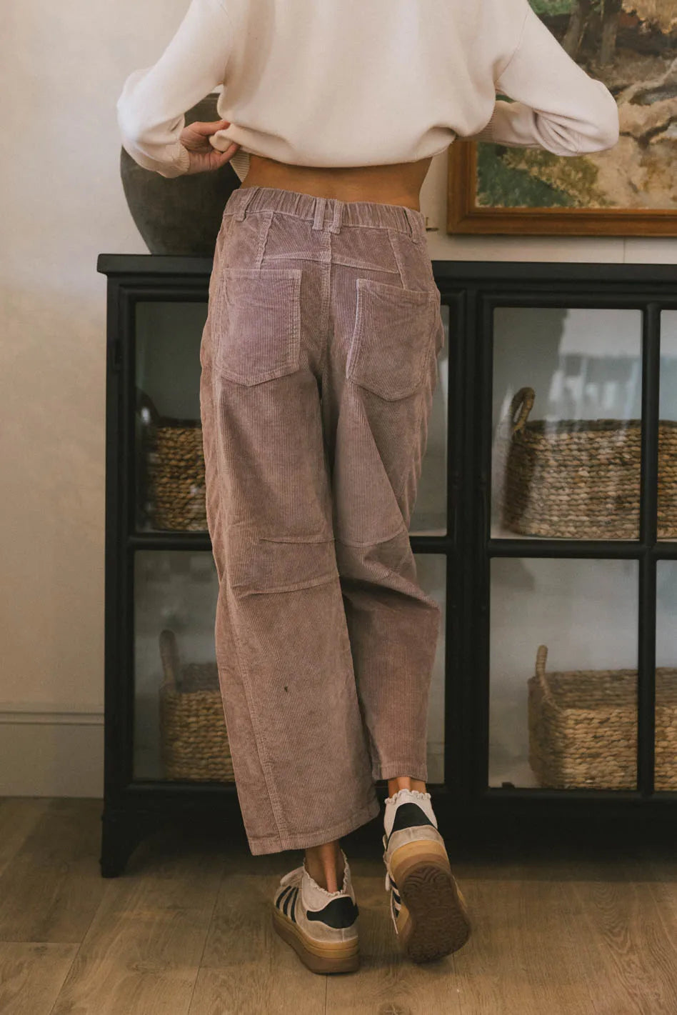 Lisette High Waist Barrel Jeans for Women - Mauve Corduroy Pants, Comfortable & Stylish, Perfect for Casual Outings & Office Wear - FINAL SALE