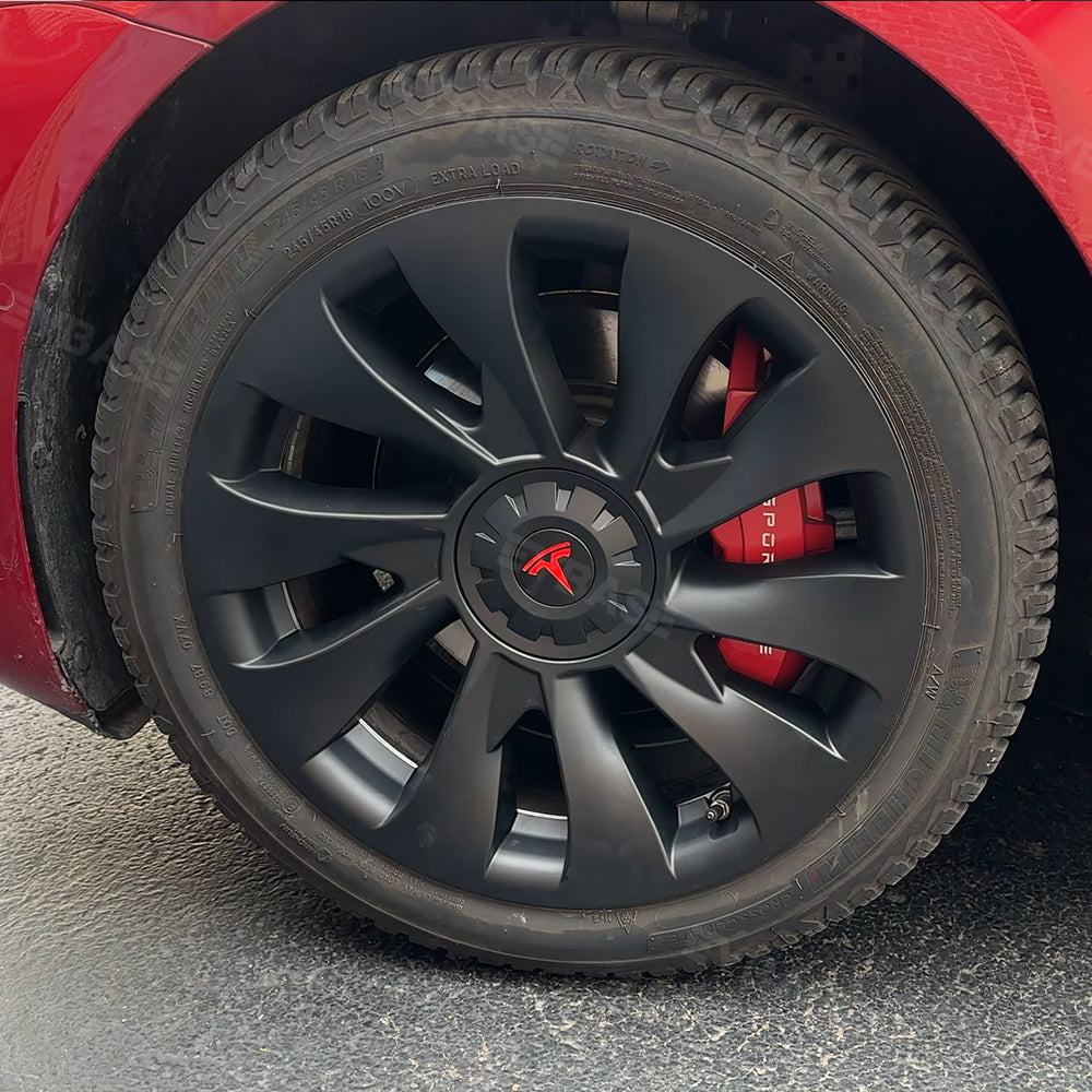 Tesla Model 3 18-Inch Überturbine Wheel Covers (4-Piece Set) - Matte Black Aero Wheel Caps for 2017-2023 - Enhance Style & Protect Rims for Daily Driving & Road Trips
