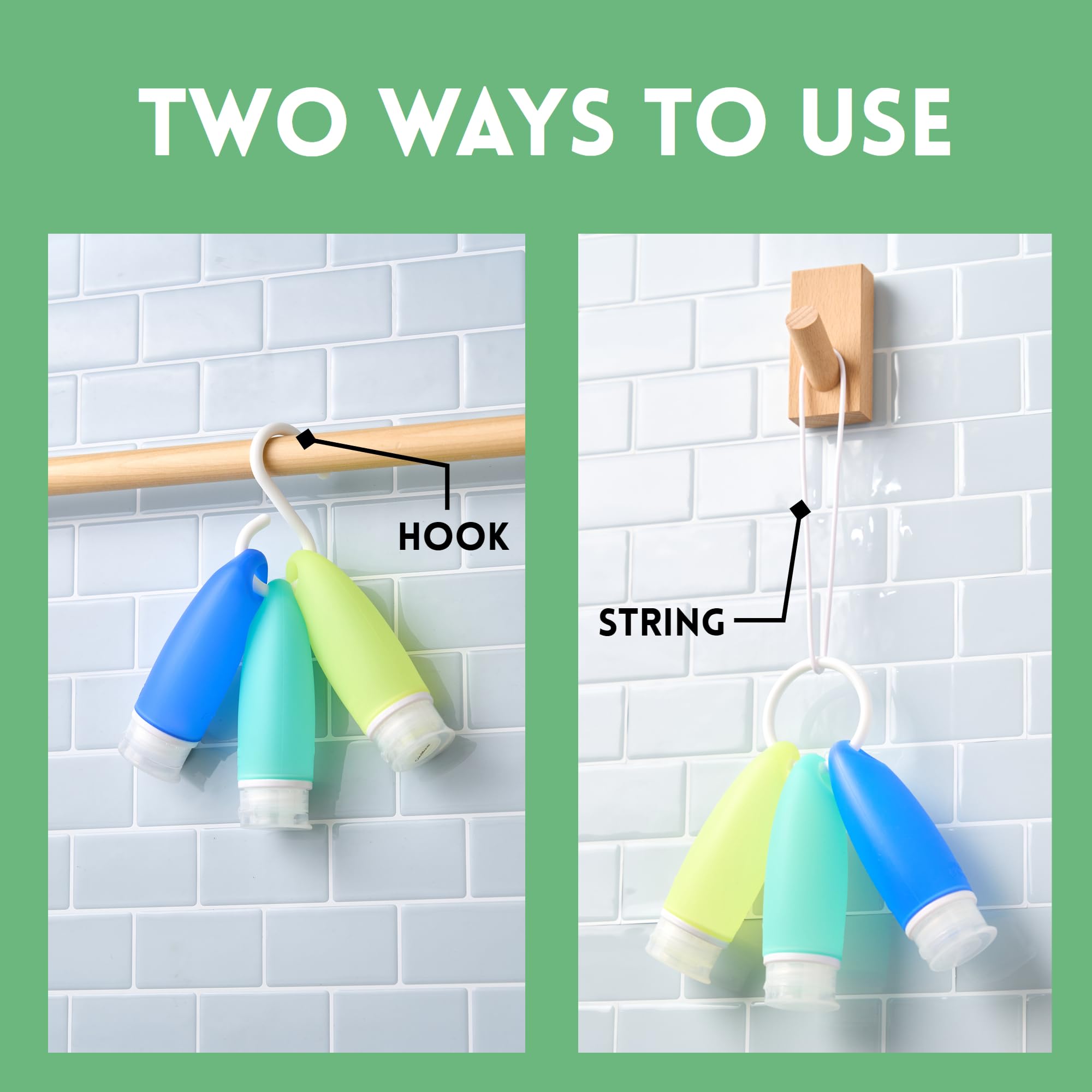 4 Pack Leak Proof Silicone Travel Bottles - TSA Approved Toiletry Containers for Shampoo, Conditioner & Body Wash (3oz) - Hanging Design, Portable & Easy to Use - Perfect for Air Travel, Camping & Gym Essentials