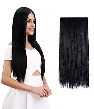 Wizme Straight Hair Extensions for Women & Girls - Clip-In Human Hair Extensions with French Twist Bun Maker (Black) | Perfect for Parties, Weddings & Everyday Styling