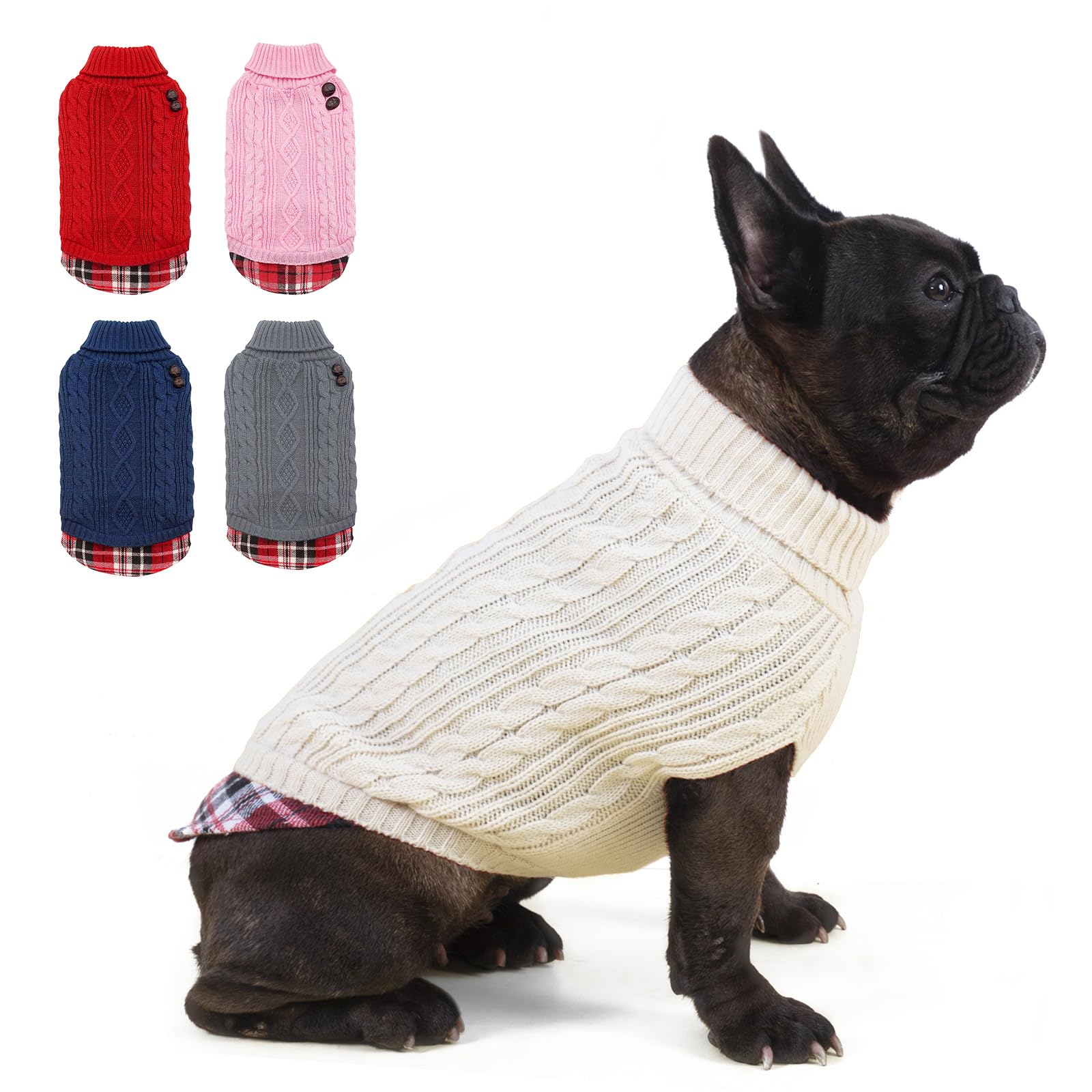 KYEESE Beige Knit Dog Sweater Pullover - Warm Turtleneck Dog Coat for Medium Dogs (Girl & Boy) | Perfect for Winter Walks & Indoor Comfort