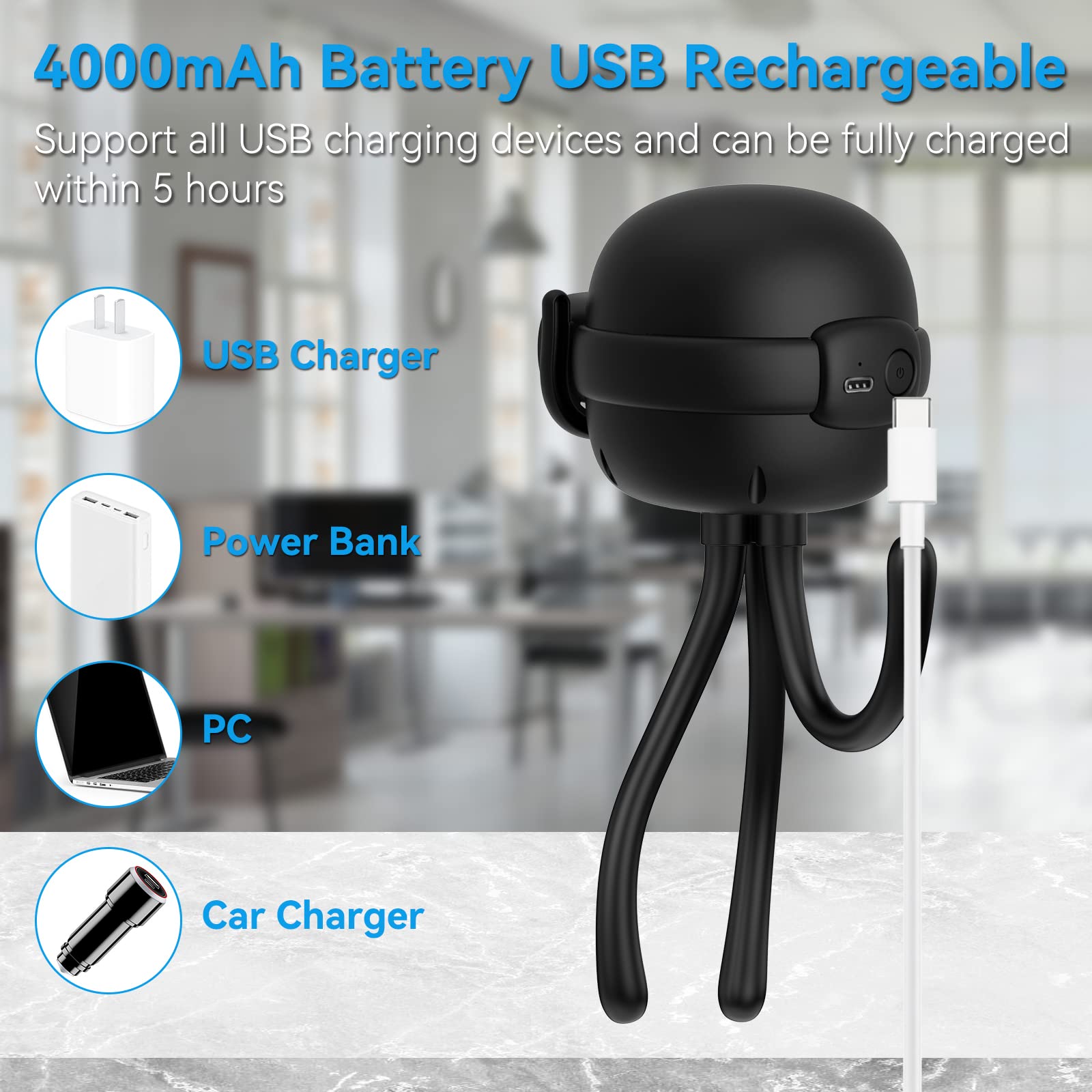 Cadrim Battery Operated Clip On Stroller Fan for Baby - 3 Speed Adjustable Portable Fan with Flexible Tripod, Handheld Personal Cooling Fan for Car Seat, Crib, Camping, Treadmill - Perfect for Outdoor Activities, Travel & Nursery Use