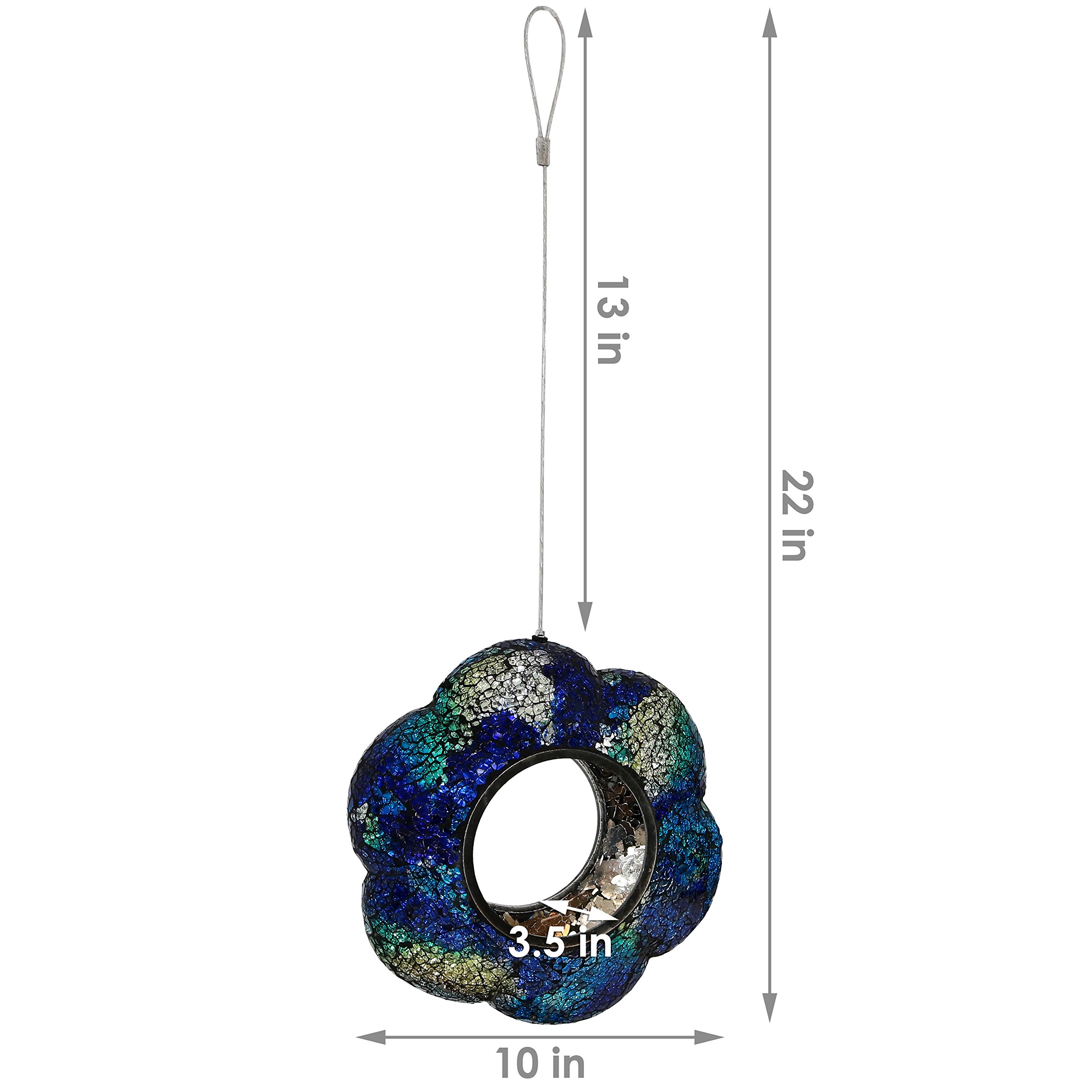 Sunnydaze 9-Inch Indigo Glass Flower Fly-Through Bird Feeder & 10-Inch Deep Ocean Swirl Blue Crackled Mosaic Gazing Globe Set - Outdoor Garden Decor for Birds & Aesthetic Landscaping
