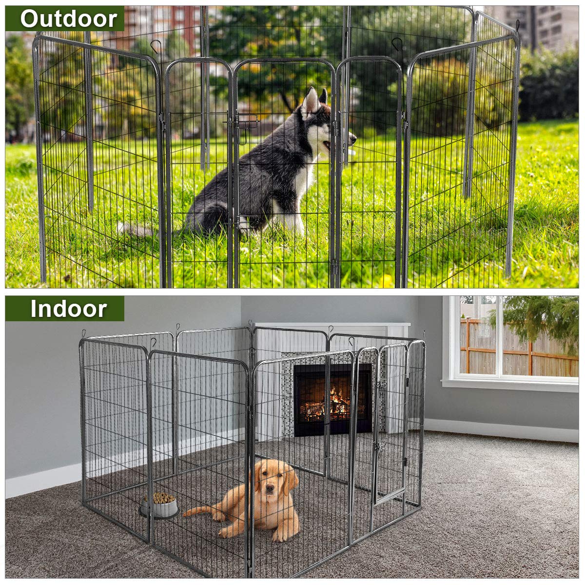 Giantex 16/8 Panel Foldable Metal Pet Playpen with Door - Portable Dog Exercise Pen, Cat & Rabbit Fence, Chicken Barrier for Indoor/Outdoor Use - Ideal for Backyard, Kennel & Travel (48'', 16 Panels)
