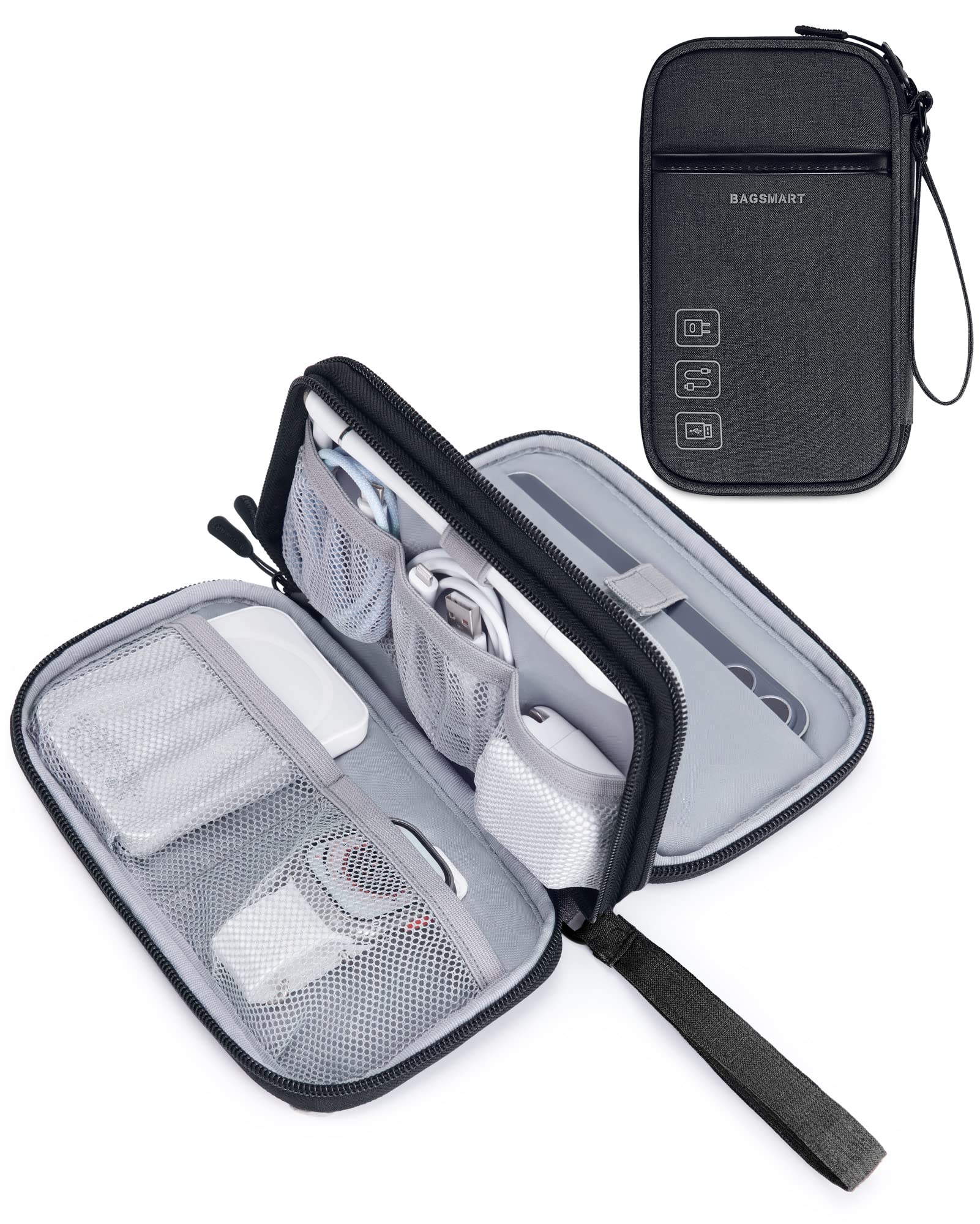 BAGSMART Travel Cable Organizer Bag - Double Layer Electronic Cord Organizer Case for Charger, Phone, USB, Flash Drive - Perfect for Business Trips, Office & Home Organization (Black)
