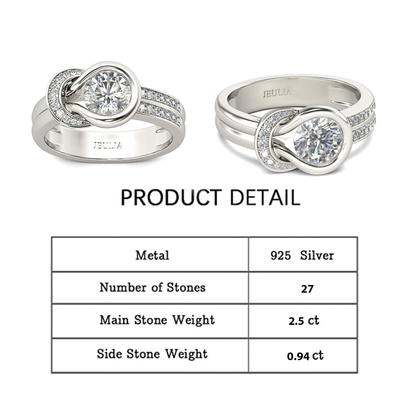 Jeulia Sterling Silver Knot Round Cut Infinity Engagement Ring Set with Halo Crystal - Wedding Band, Promise Ring, Anniversary Gift for Her with Jewelry Box | Perfect for Proposals, Bridal Jewelry & Special Occasions