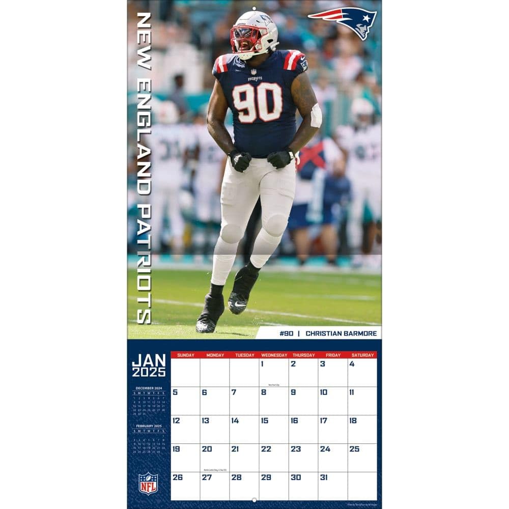 New England Patriots 2025 NFL Wall Calendar - 12 Month Football Schedule Planner for Fans, Office & Home Decor