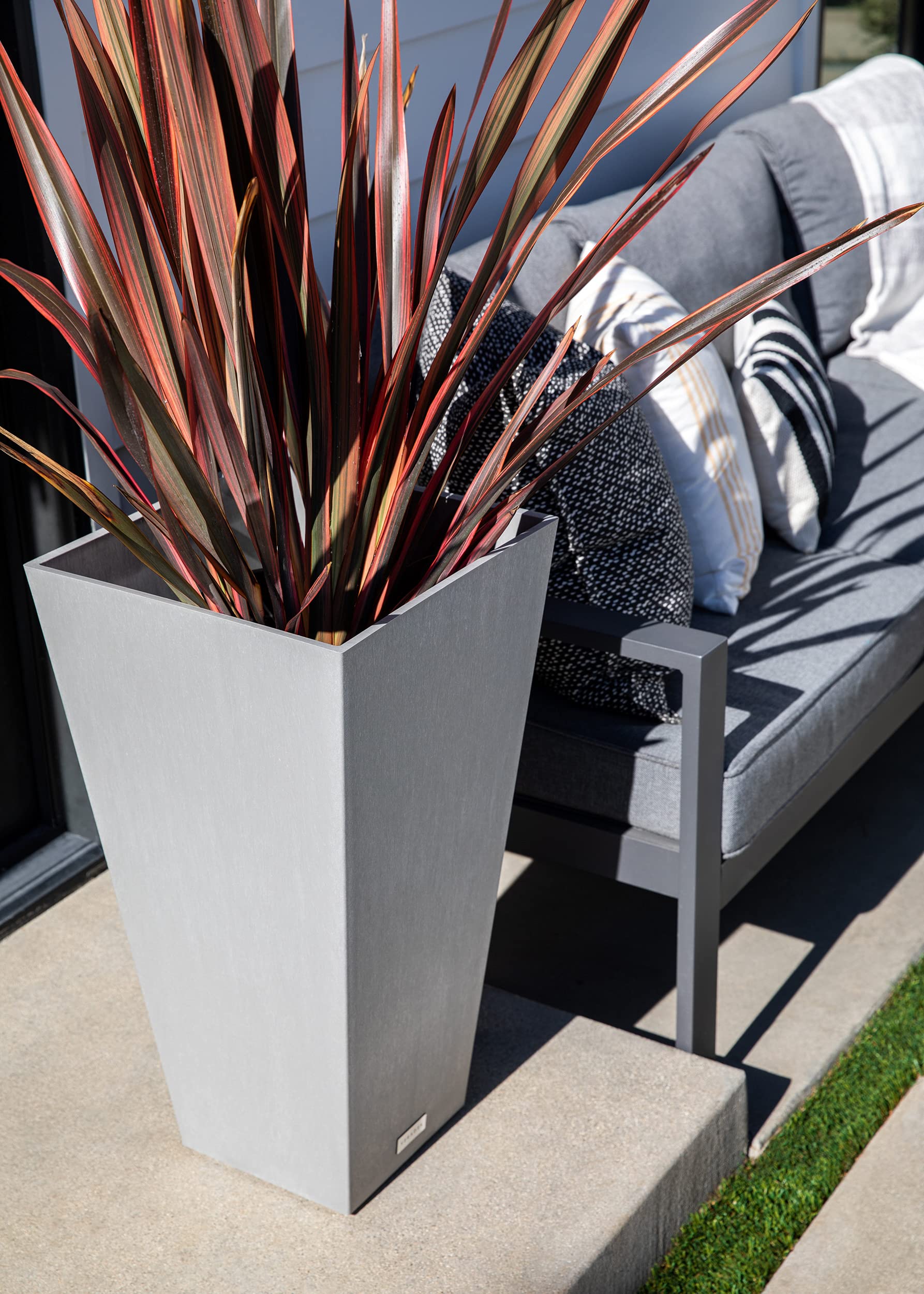 Veradek V-Resin 30 Inch Grey Taper Planter for Indoor & Outdoor Use - Perfect for Patio, Garden, and Home Decor