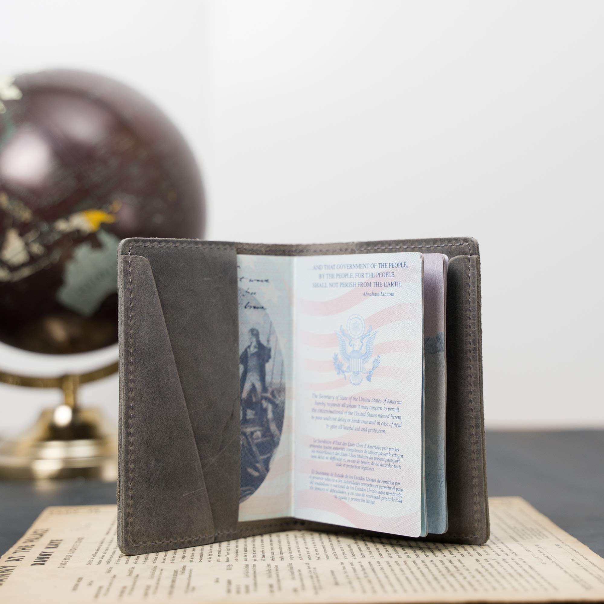 Personalized Leather Passport Holder Cover Wallet - 100% Soft Touch Rustic Travel Case for Men & Women | International Travel Essentials | Perfect for Airports, Business Trips & Vacations | DeKalb (Rock Gray)