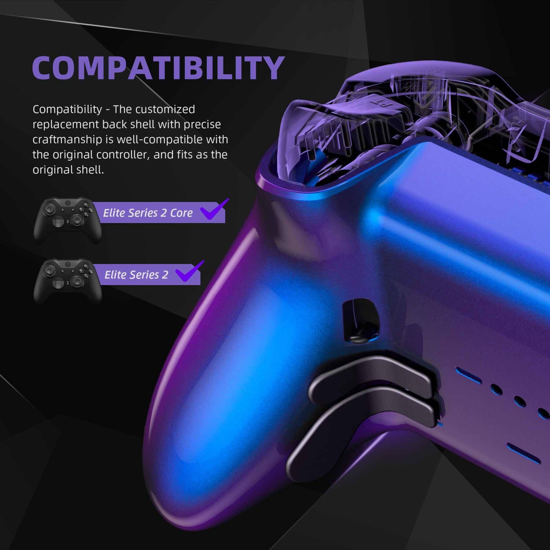eXtremeRate Replacement Bottom Shell Case for Xbox Elite Series 2 & Elite Series 2 Core Controller Model 1797 - Chameleon Purple Blue | Custom Gaming Accessory for Enhanced Grip & Style | Perfect for Competitive Gaming & Long Play Sessions