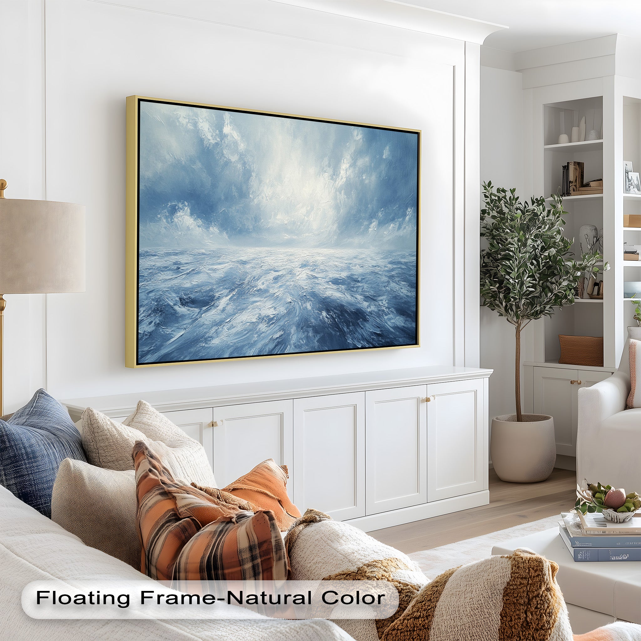 Blue Coastal Wall Art - Abstract Ocean Seascape Oil Painting for Beach House Decor | Handmade Canvas Artwork | Coastal Living Room & Bedroom Wall Decor