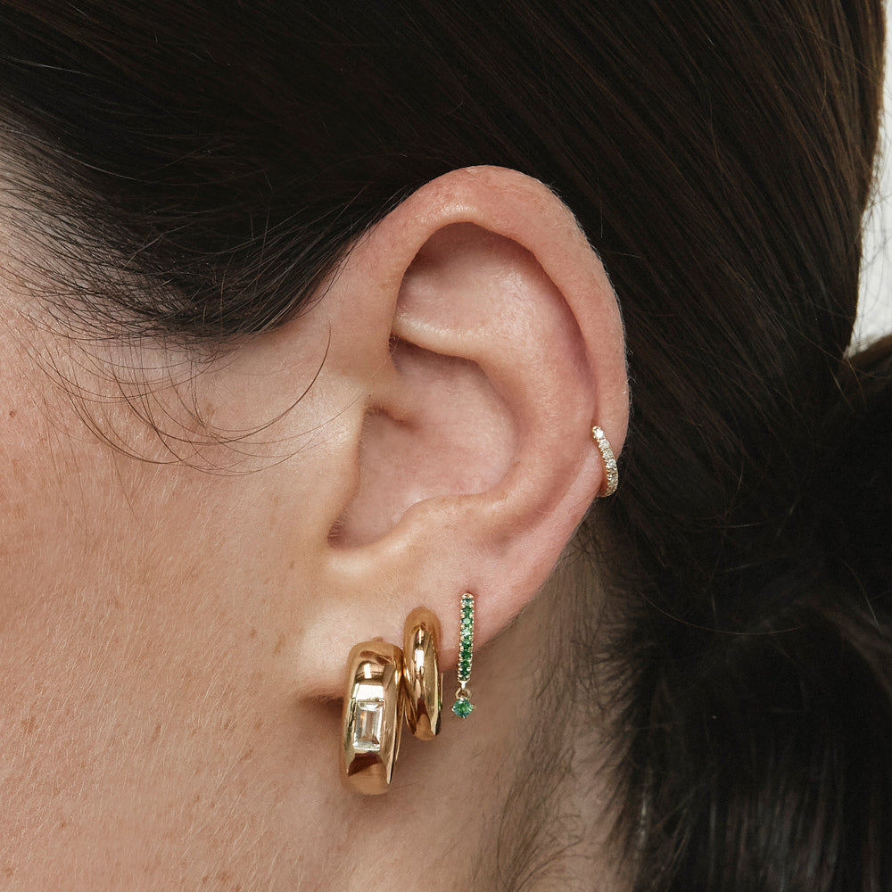 White Topaz Baguette Curve Huggie Earrings in 14K Gold - Elegant Everyday Jewelry for Women