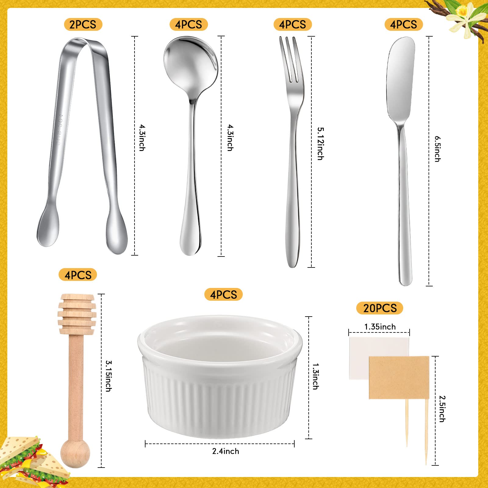 Premium Charcuterie Board Set - 18-Piece Cheese & Charcuterie Knives, Serving Tongs, Spoons, Forks with Honey Dipper & Toothpick Flags - Elegant Silver Stainless Steel Utensils for Cheese Platters, Wine Parties & Holiday Entertaining