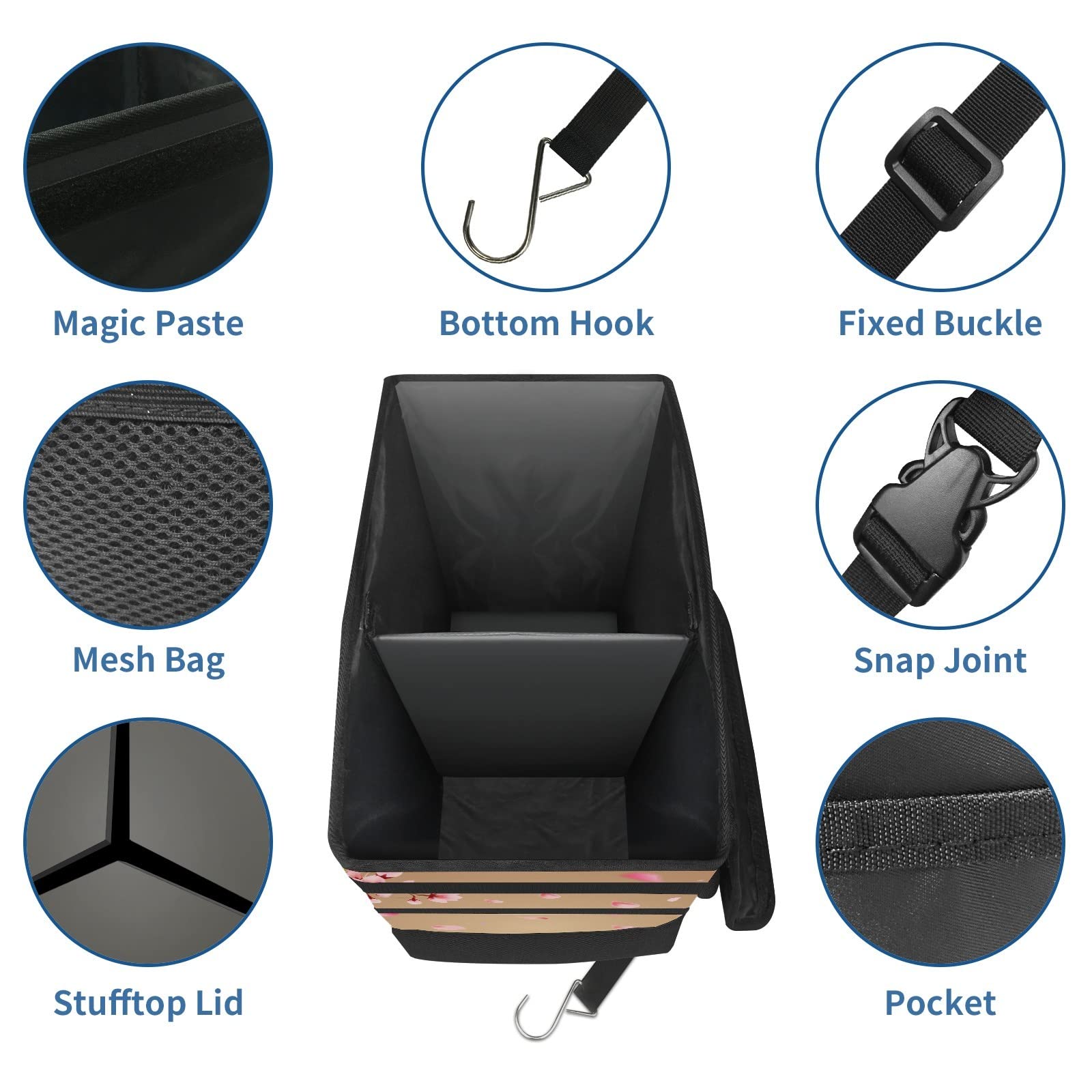Medium-Sized Leak-Proof Car Trash Can with Lid - Waterproof Foldable Headrest Trash Bag, Portable Storage Mesh Bag for Road Trips & Daily Commute