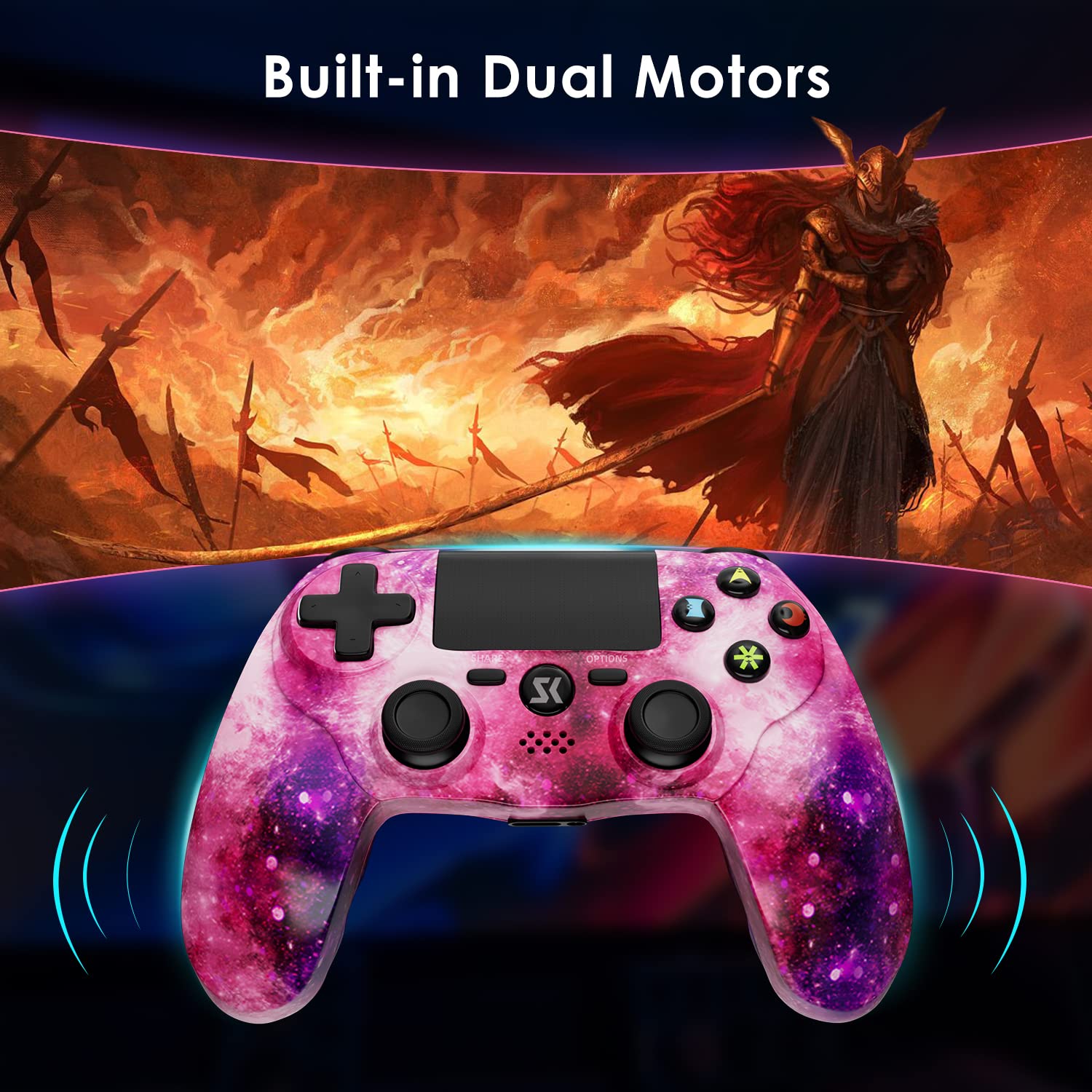 Wireless Controller for PS4, PlayStation 4 Gamepad with Dual Shock, 6-Axis Motion Sensor, Touch Pad, Built-in Speaker & Stereo Headphone Jack - Compatible with PS4/Pro/Slim - Perfect for Gaming, Streaming & Multiplayer Sessions