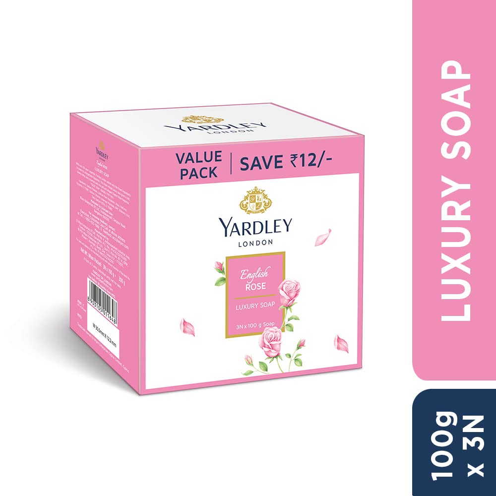 Yardley London Sandalwood & English Rose Luxury Soap Bars - 100g Each (Pack of 3) - Moisturizing Hand & Body Cleanser for Spa, Bath, and Gift Giving