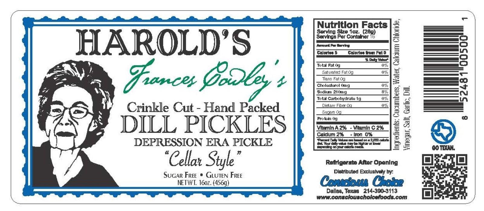 Harold's Award-Winning Crinkle Cut Dill Pickle Slices with Fresh Garlic - Gourmet Texas-Made Pickles for Burgers, Sandwiches & Charcuterie Boards