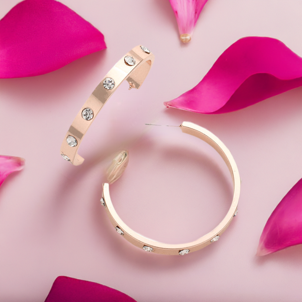 Rose Gold Plated Cubic Zirconia Hoop Earrings for Women - Elegant & Durable Metal Jewelry - Perfect for Parties, Weddings & Everyday Wear
