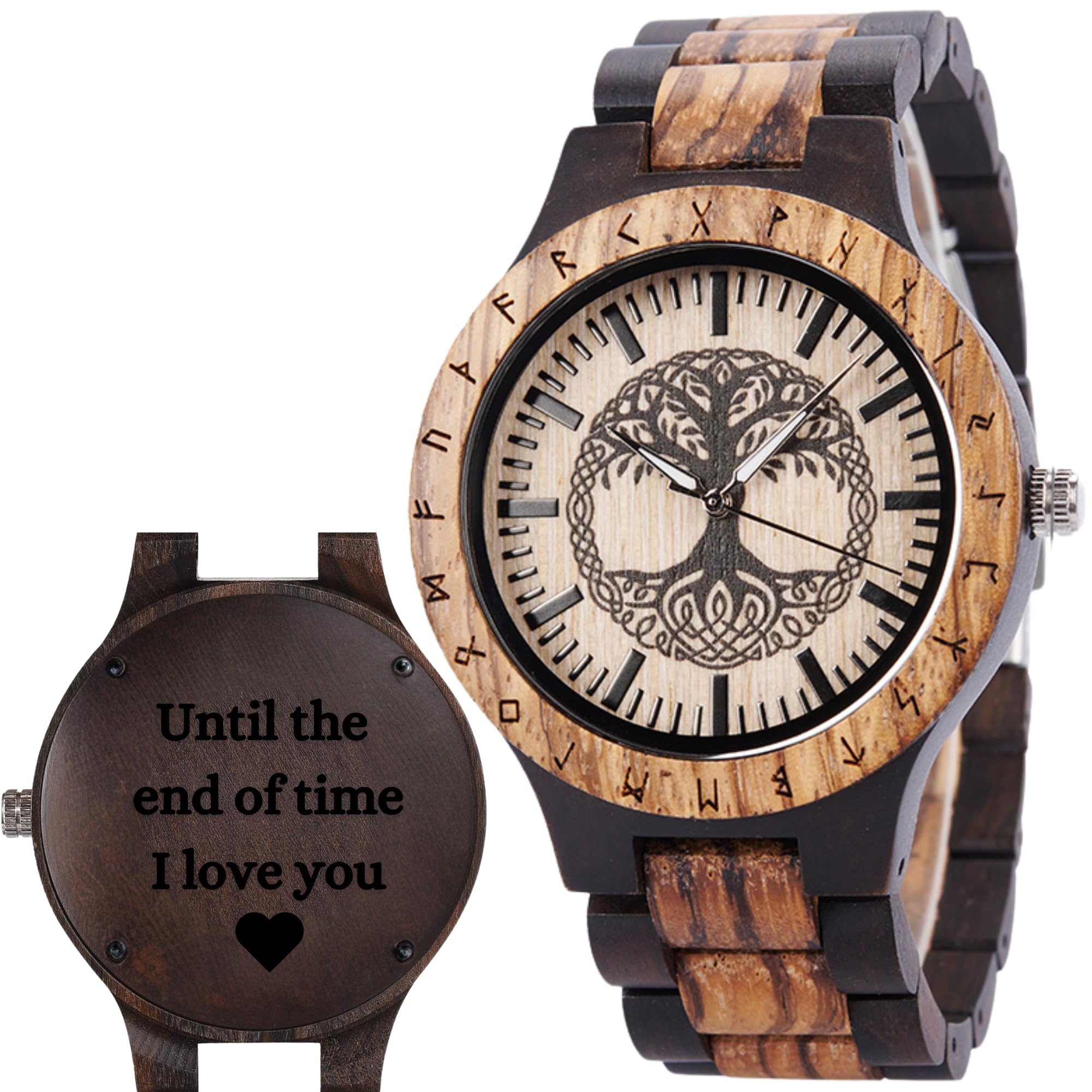 Vikingenes Handmade Wooden Watches for Men – Personalized Engraved Wooden Chronograph, Luxury Natural Wood Wristwatch – Unique Viking-Themed Gift for Him (Father's Day, Anniversary, Birthday) – Perfect for Outdoor Adventures & Formal Occasions