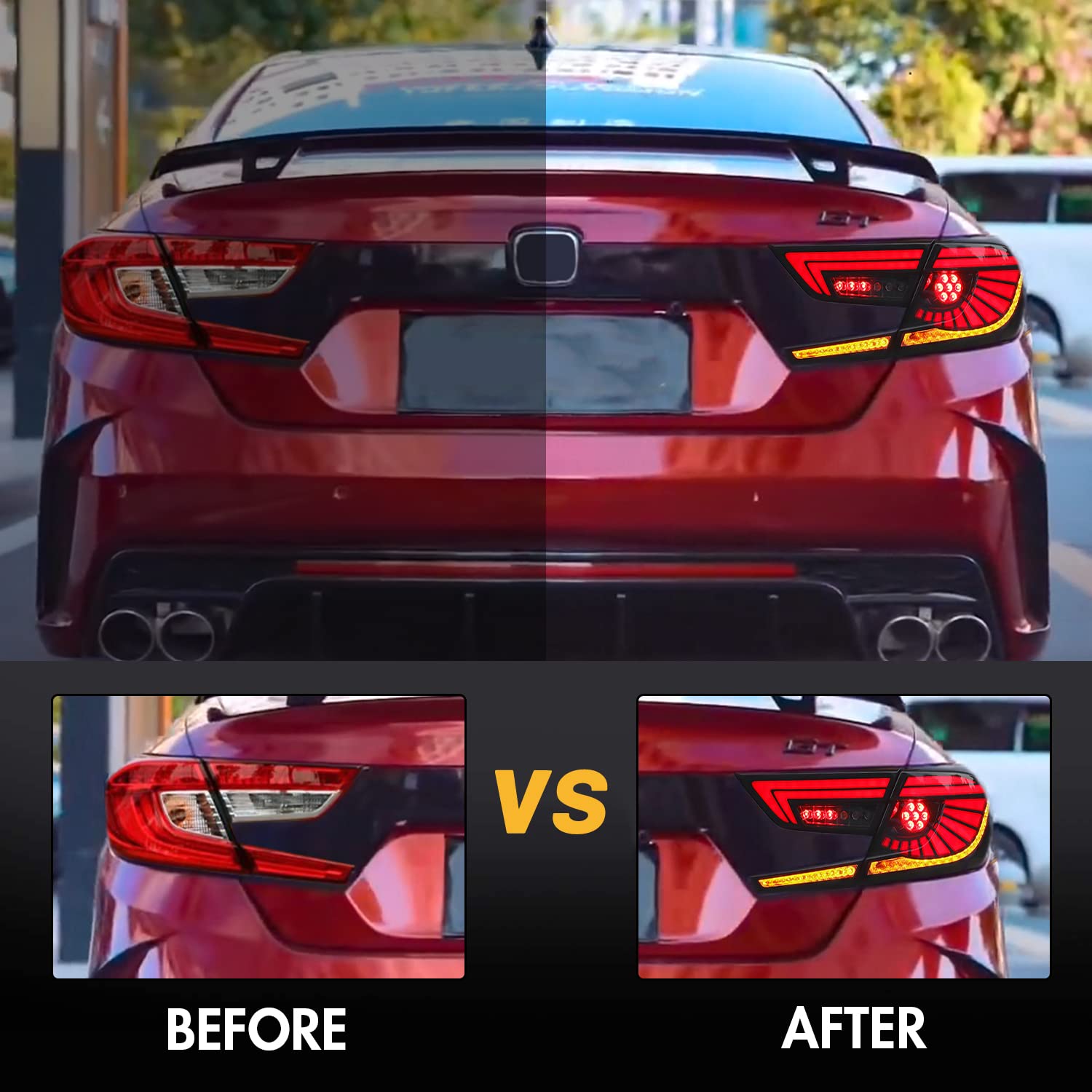 2018-2022 Honda Accord Tail Lights Replacement - Compatible with EX/EX-L/LX/Sport/Touring/Hybrid Models | 10th Gen Sequential LED Eagle Eye Rear Light Assembly | Perfect for Night Driving & Custom Car Upgrades