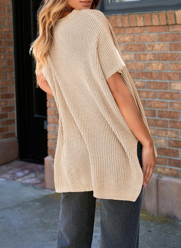 SHEWIN Women's Casual Short Sleeve Sweater - Loose Oversized Shirt Spring Tops for Women 2025 | Comfortable Everyday Wear, Office Outfits & Weekend Style