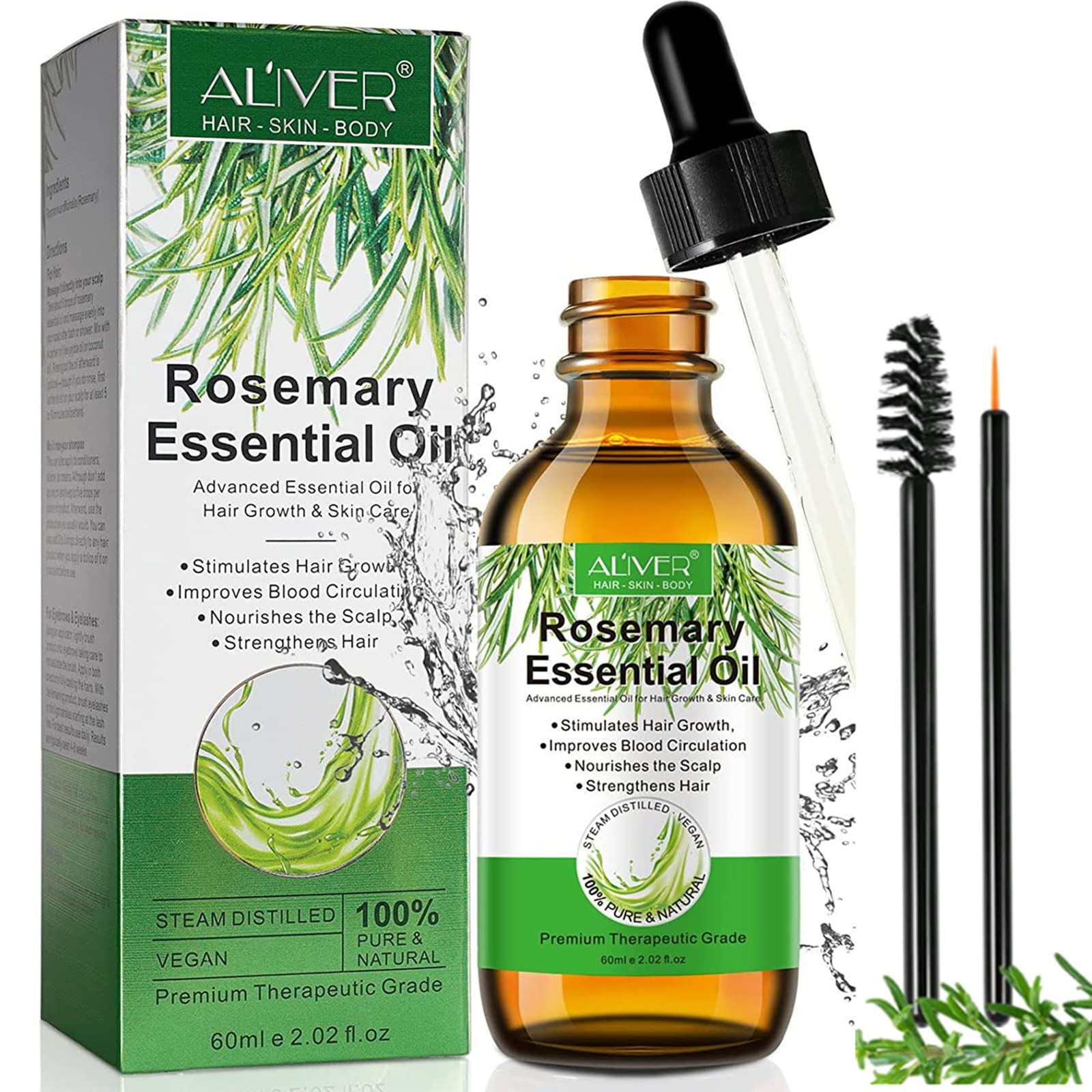 Organic Rosemary Essential Oil for Hair Growth & Scalp Care - 100% Pure Natural Hair Oil (60ml) - Aromatherapy Diffuser & Massage Oil - Promotes Thicker Hair & Healthy Scalp - Perfect for Daily Hair Care Routine & Relaxation Therapy