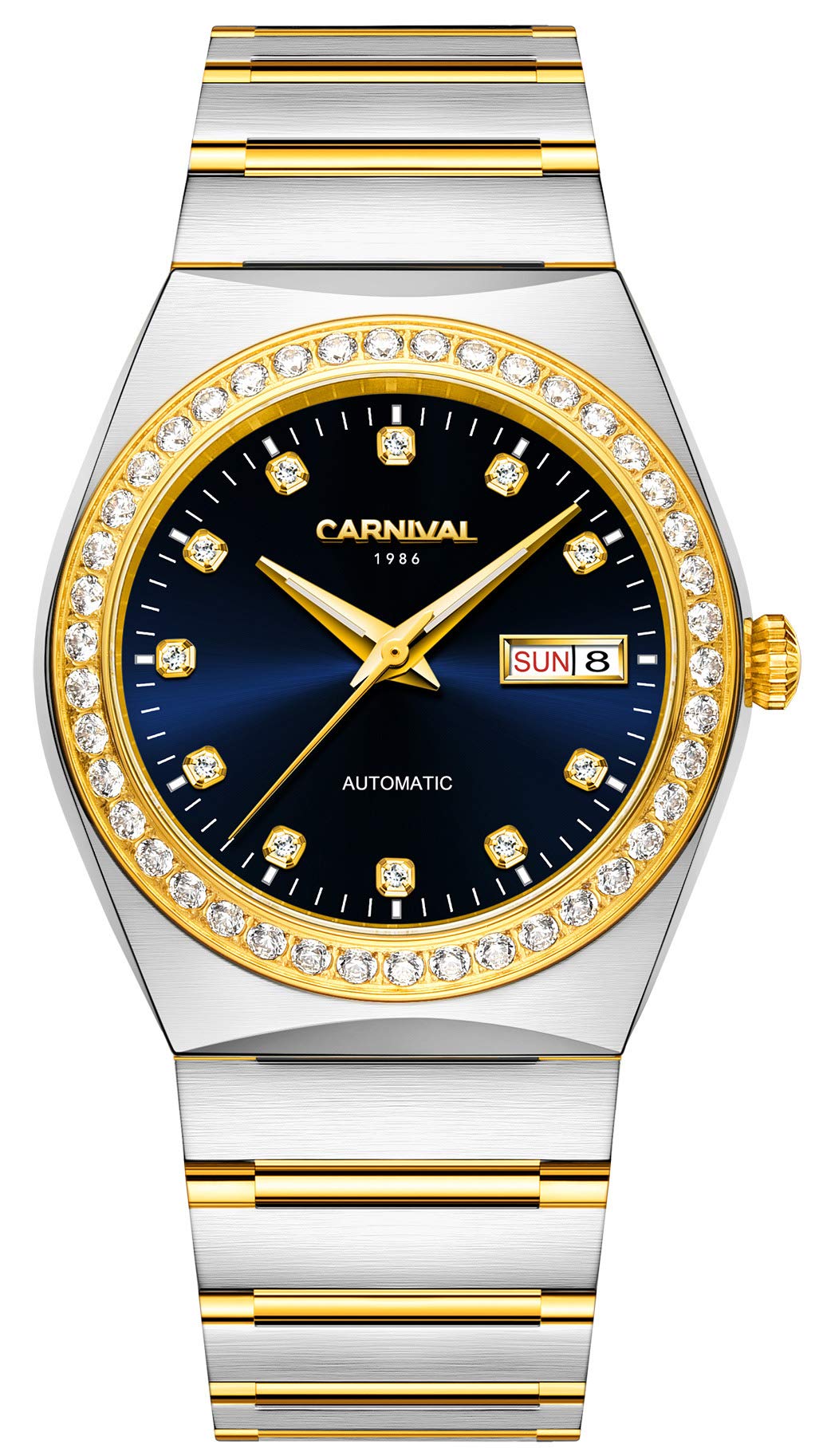 Luxury Men's Gold Automatic Watch with Sapphire Crystal & Diamond Bezel - Self-Winding Mechanical Dress Watch for Business, Formal Events & Gifts