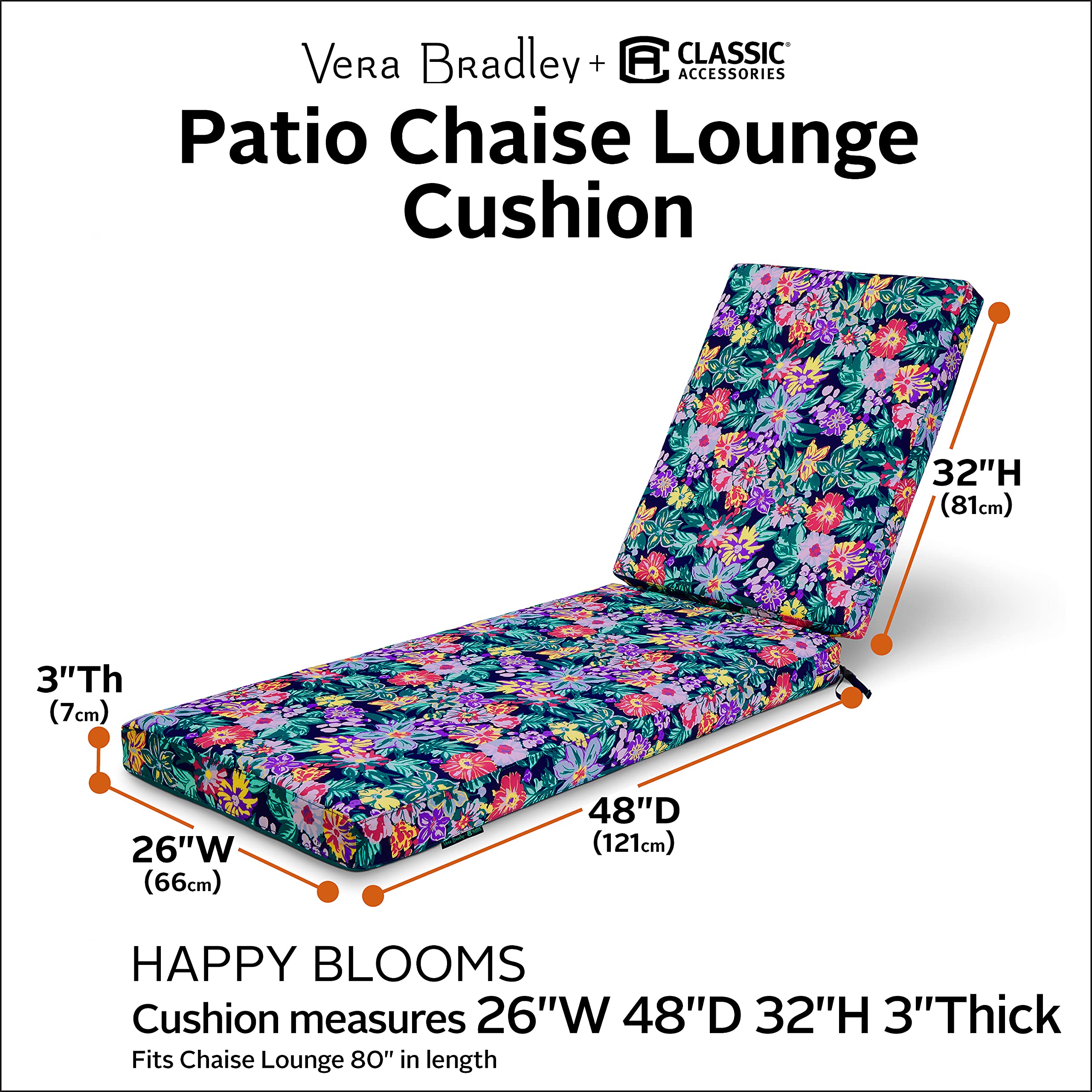 Vera Bradley Waterproof Patio Cushion 26x48