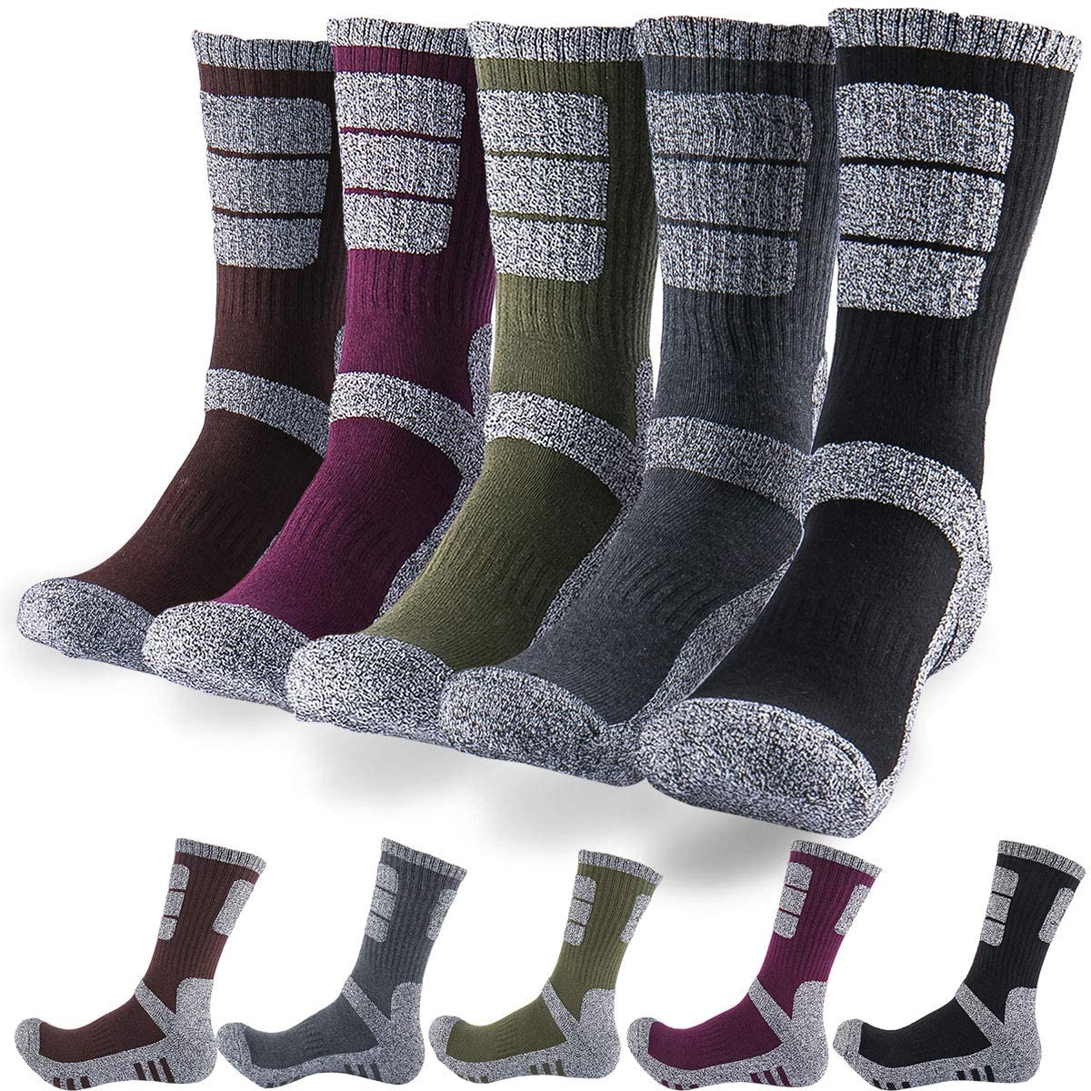 DEARMY 5-Pack Men's Performance Cushioned Athletic Hiking Crew Socks - Moisture Wicking, Breathable for All Seasons | Perfect for Running, Gym Workouts & Outdoor Adventures