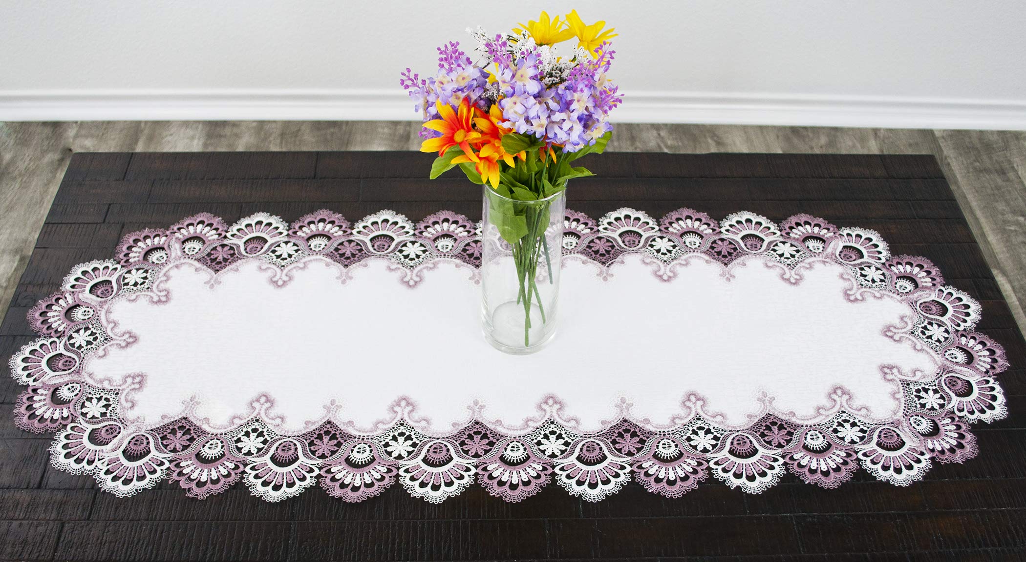 Elegant Mauve Rose Jacquard Peacock Tail Lace Table Runner - 16x44 Inch Dresser Scarf & Coffee Table Decor for Dining Room, Wedding, and Home Decoration