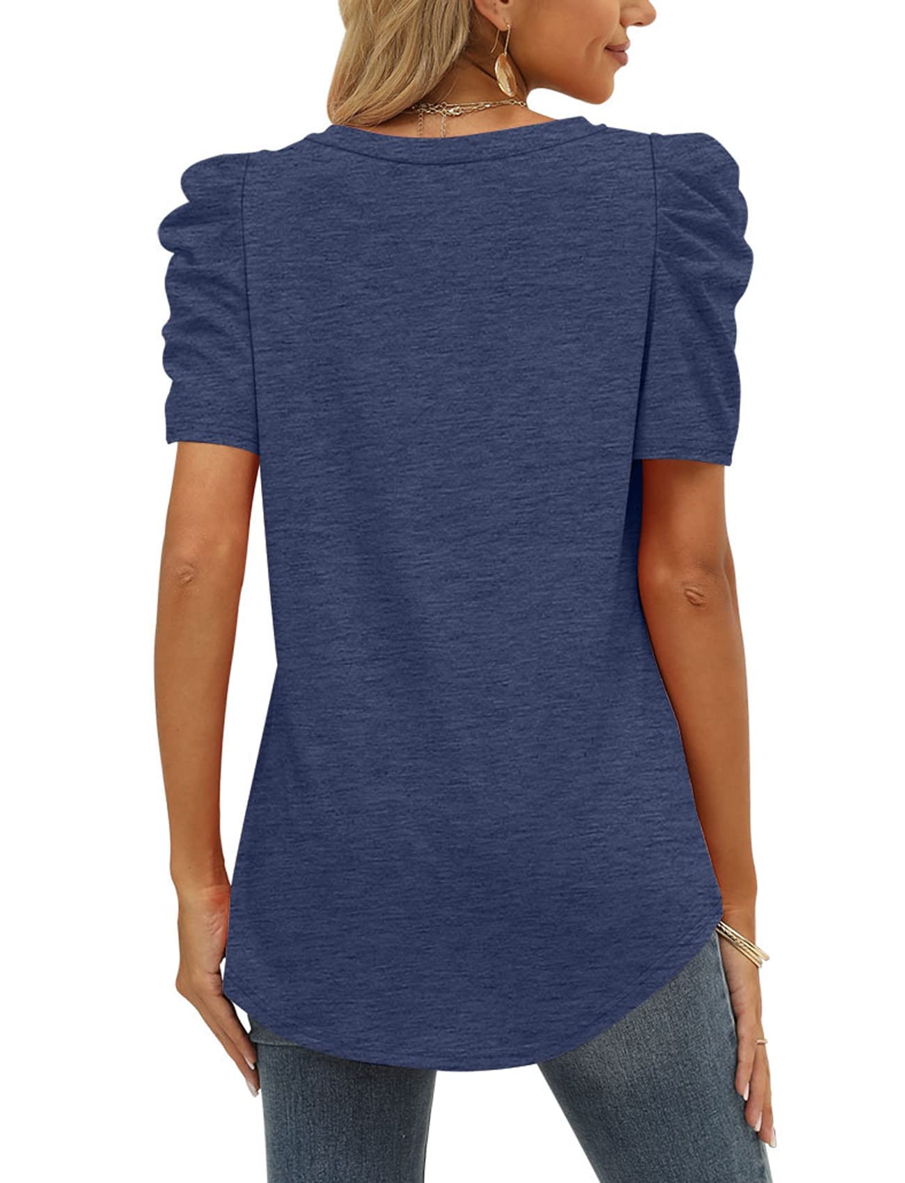 Women's Casual Tunic Tops - Solid Color V-Neck Cap Sleeve Blouse for Everyday Wear | Office, Weekend & Summer Outfits