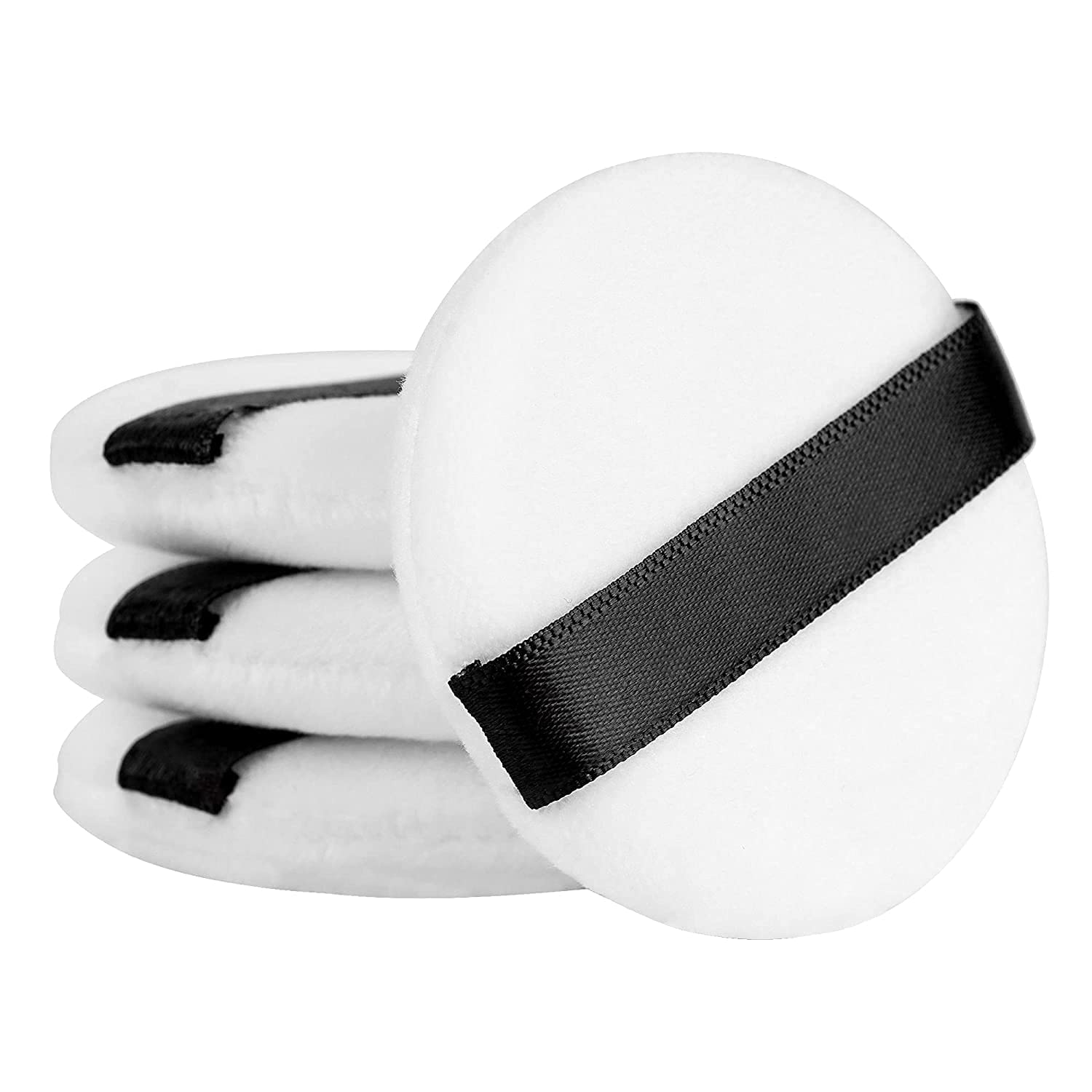 Cosluxe Pro Powder Puff - Ultra Soft Washable Velour Fluffy Makeup Puff with Ribbon for Loose Powder & Mineral Powder (Pack of 3, White) | Perfect for Face & Body Powder Application, Travel-Friendly Mini Size