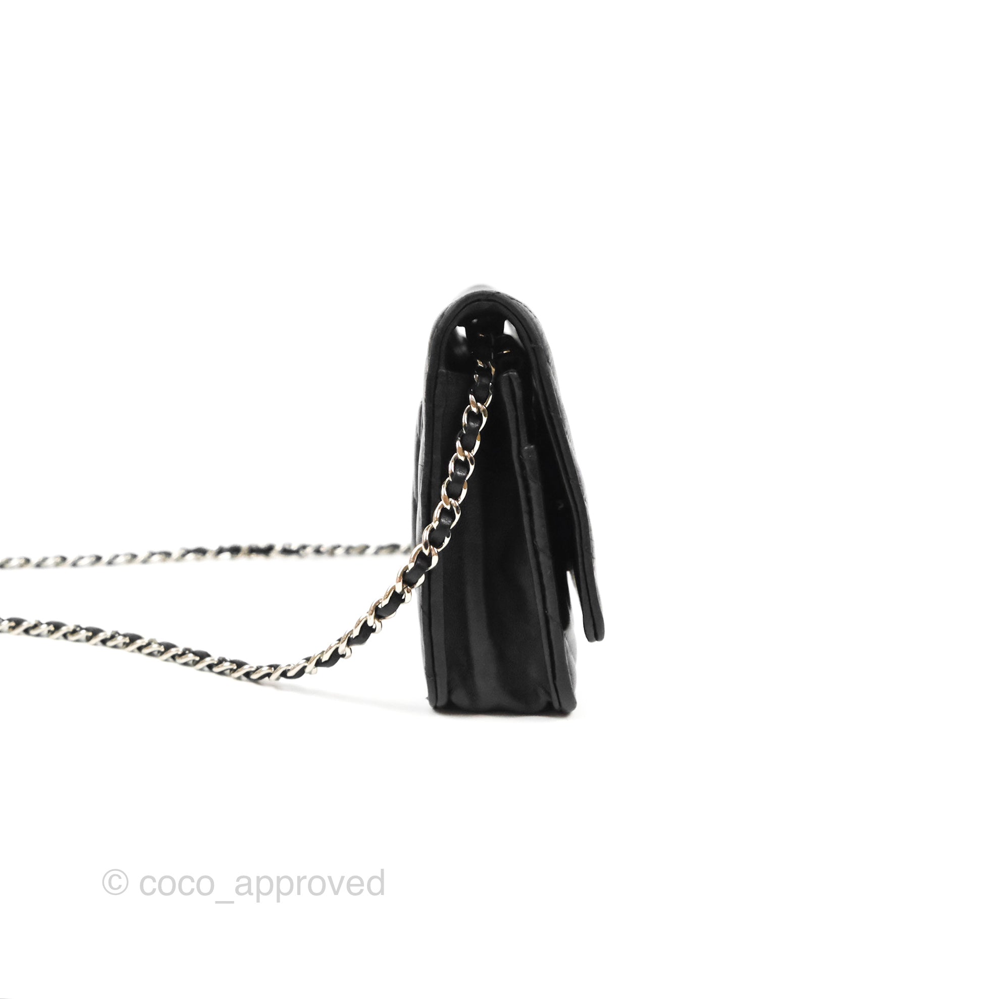 Chanel Classic Chevron Wallet on Chain WOC - Black Lambskin Leather with Silver Hardware | Crossbody Bag for Women, Perfect for Evening Events & Daily Use