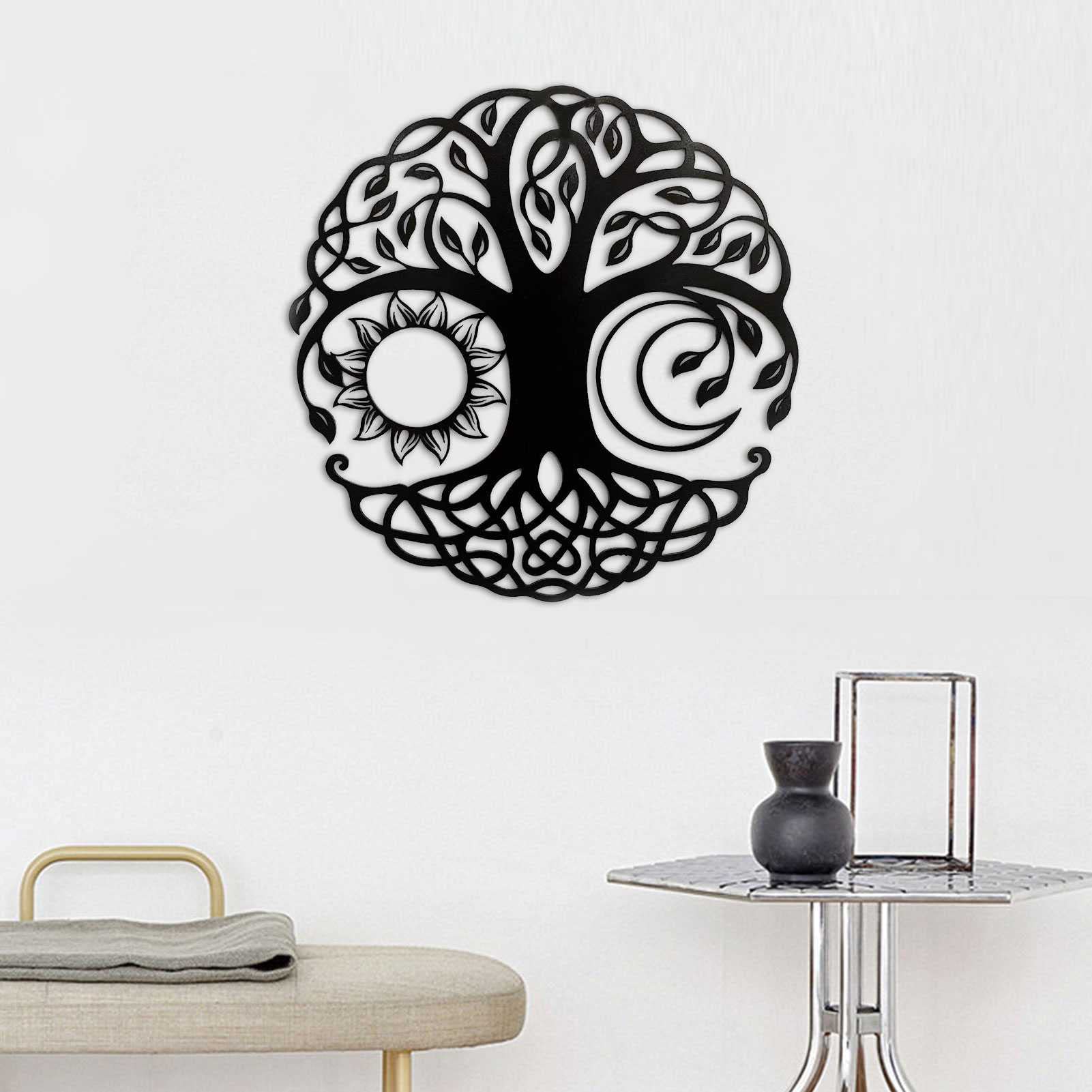18in Metal Tree of Life Wall Art Sculpture - Certified Safe Decorative Metal Wall Decor with Sun & Moon Design | Perfect Housewarming Gift for Indoor & Outdoor Home Decoration | Ideal for Living Room, Bedroom, Patio & Garden Wall Hanging