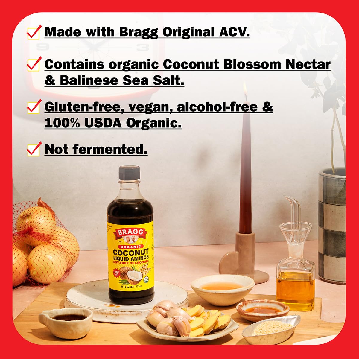 Bragg Organic Coconut Aminos - Soy-Free, Vegan, Gluten-Free, Non-GMO, Kosher Certified Seasoning Sauce (128 oz) - Perfect for Stir-Fry, Salad Dressing & Marinades