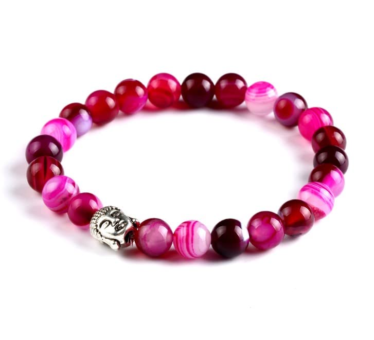 8MM Natural Stone Charm Bracelet with Alloy Buddha Beads for Women & Men - Spiritual Healing Jewelry for Meditation, Yoga & Positive Energy (Color 5)