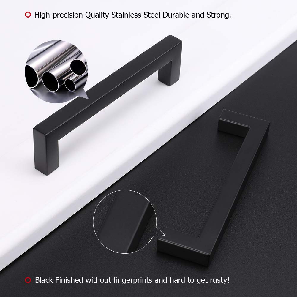 35 Pack Black Square Bar Cabinet Pulls - Stainless Steel Drawer Handles for Kitchen Cabinets & Cupboard Doors (3-3/4 Inch) - Durable Hardware for Modern Home & Office Storage